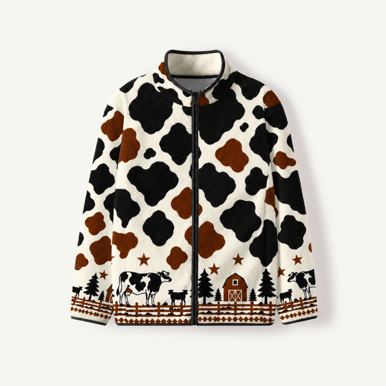 Farm Cow Spot Print Fleece Jacket