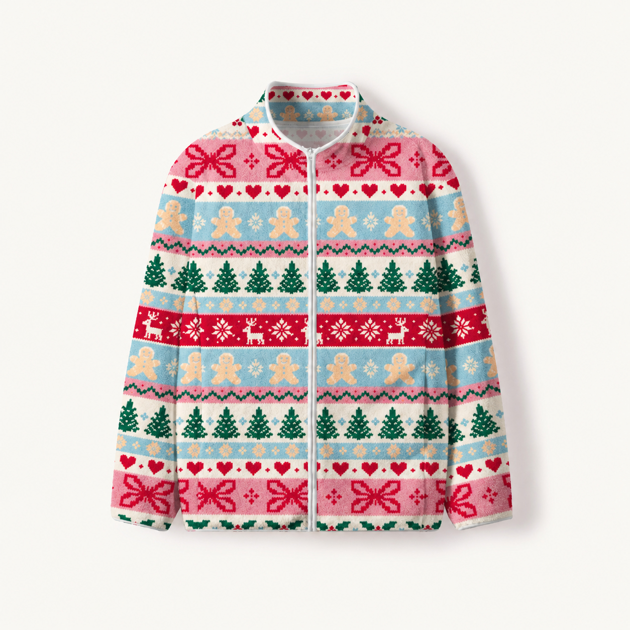 Gingerbread Holiday Knit Print Fleece Jacket