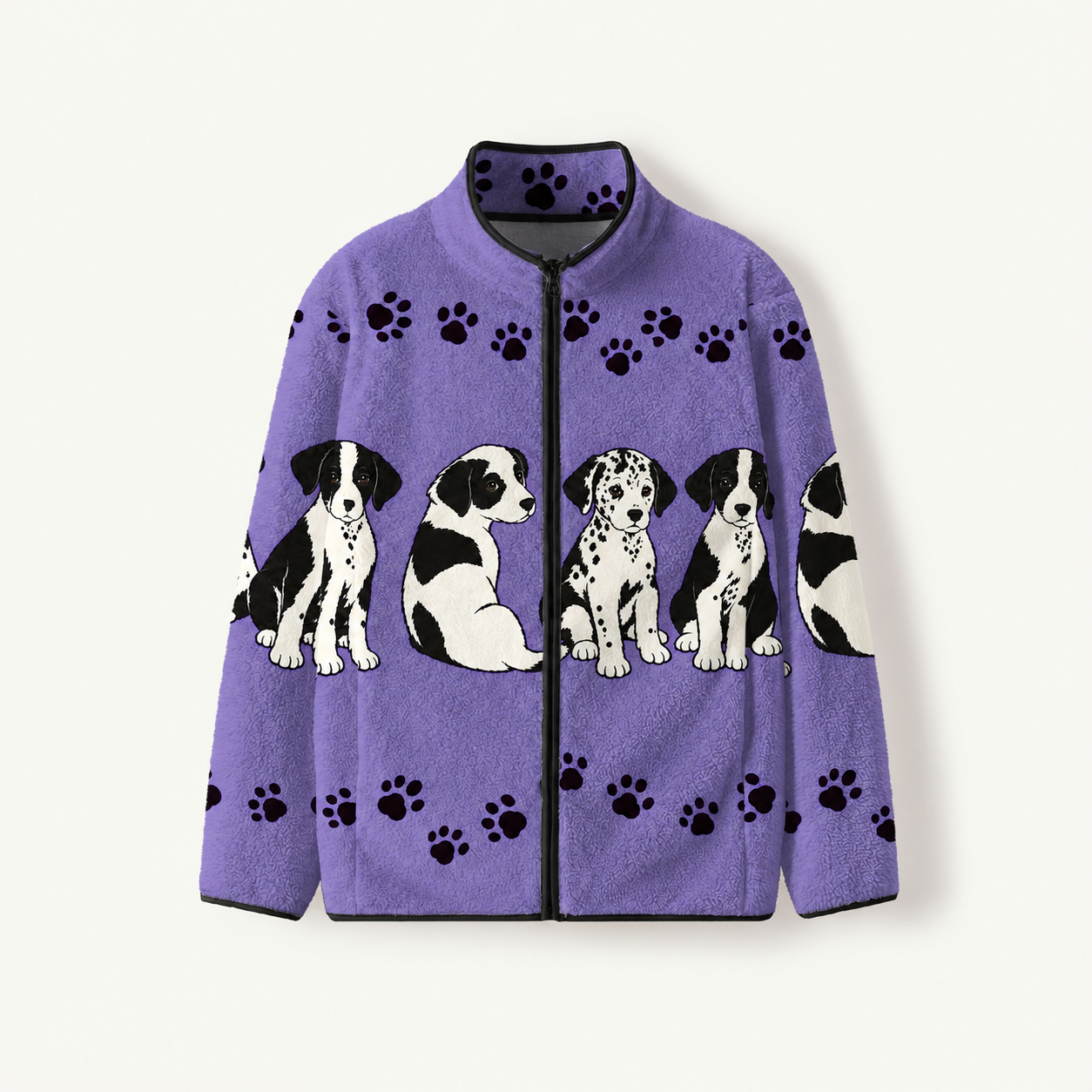 Purple Paws Parade Print Fleece Jacket