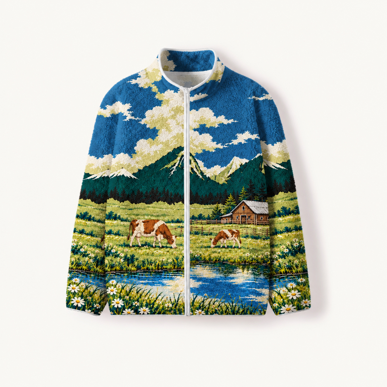 Alpine Meadow Dairy Print Fleece Jacket