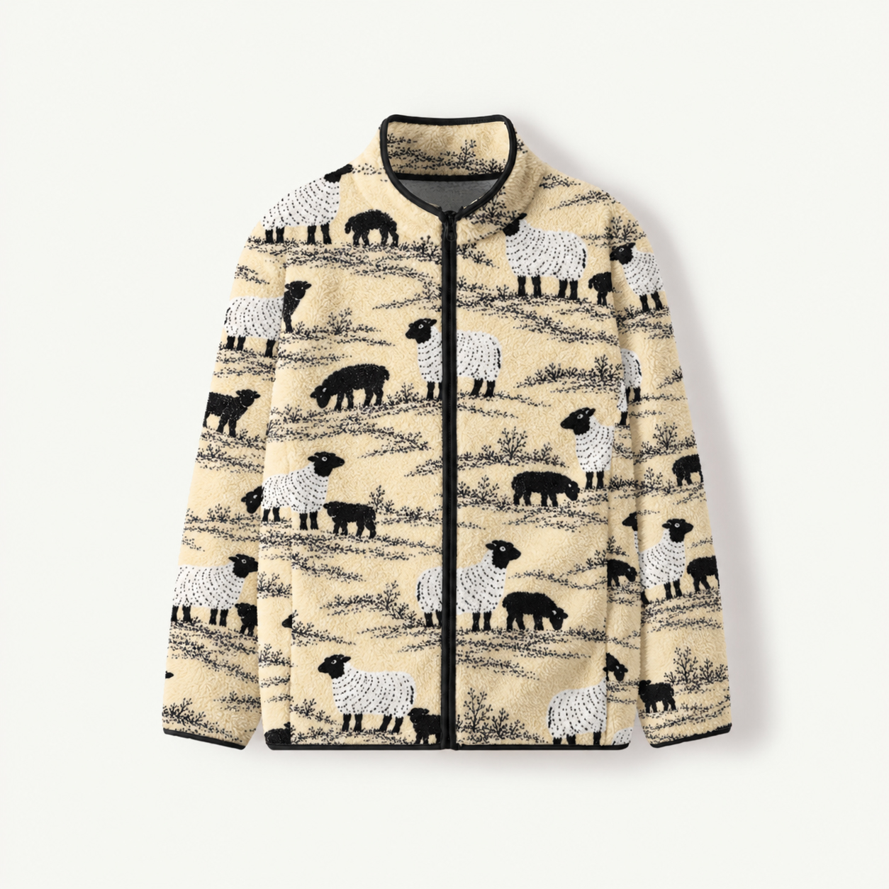 Black And White Flock Print Fleece Jacket