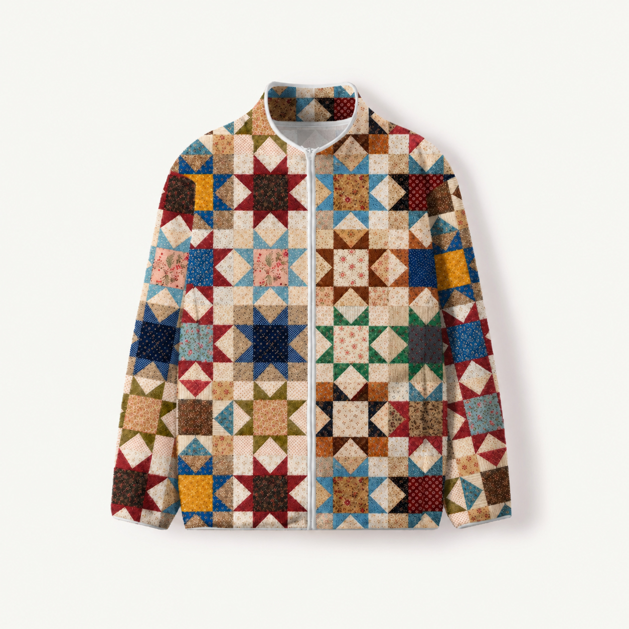 Floral Prairie Patchwork Print Fleece Jacket