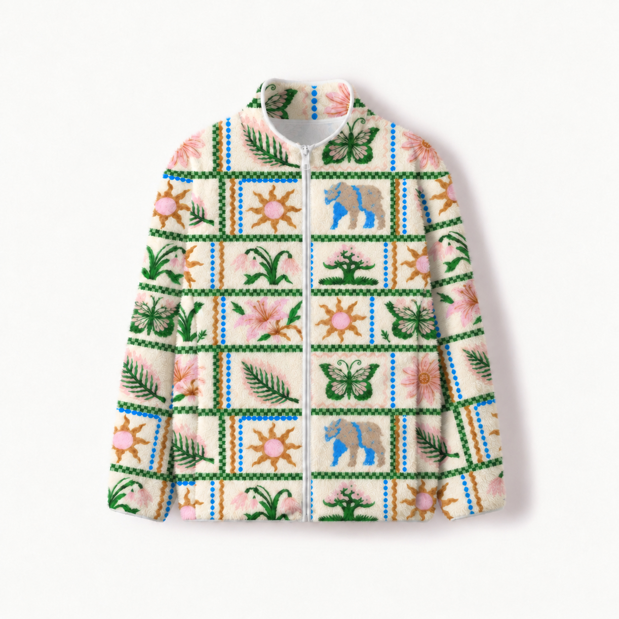 Botanical Folk Art Garden Print Fleece Jacket