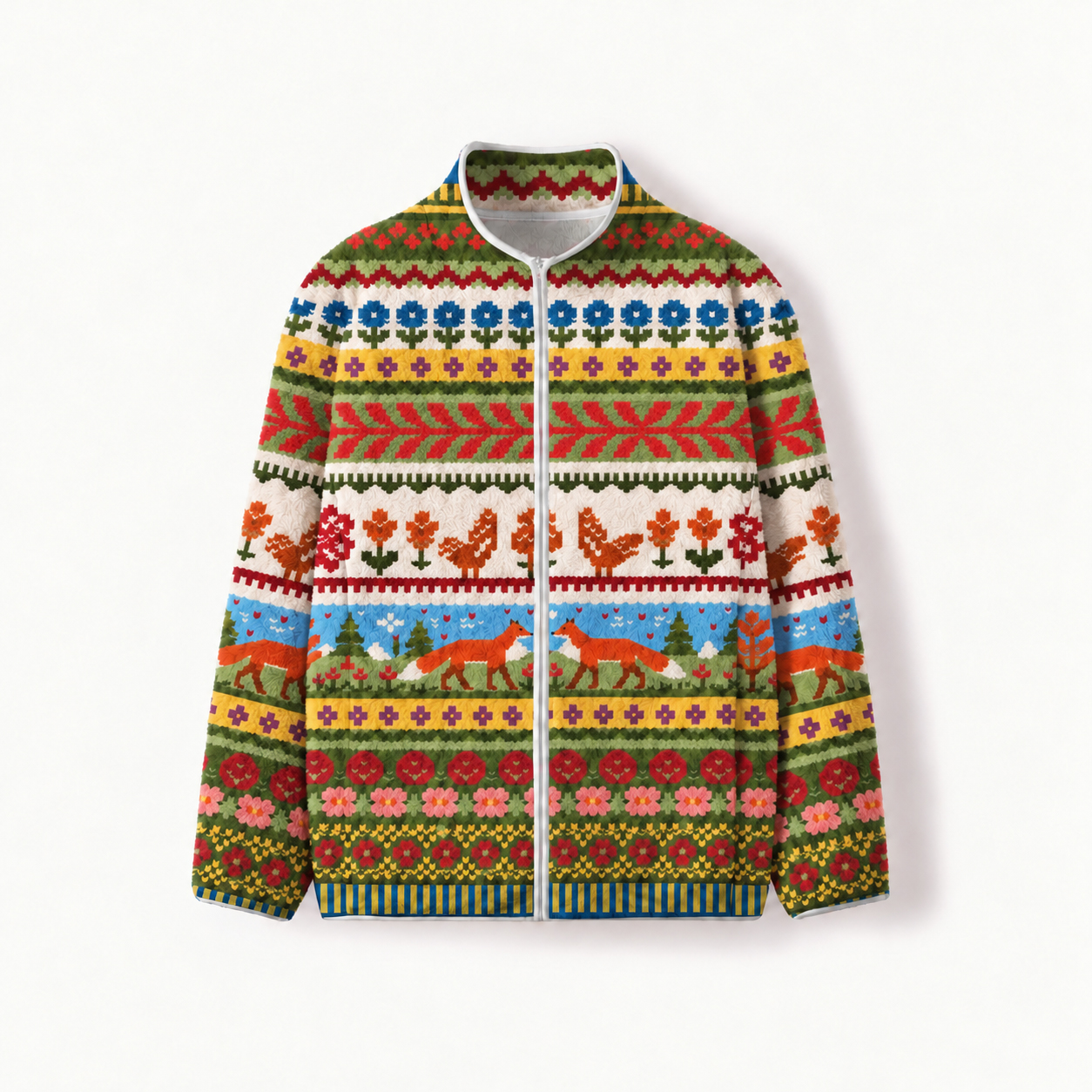 Nordic Fox Heritage Stripe Print Fleece Jacket