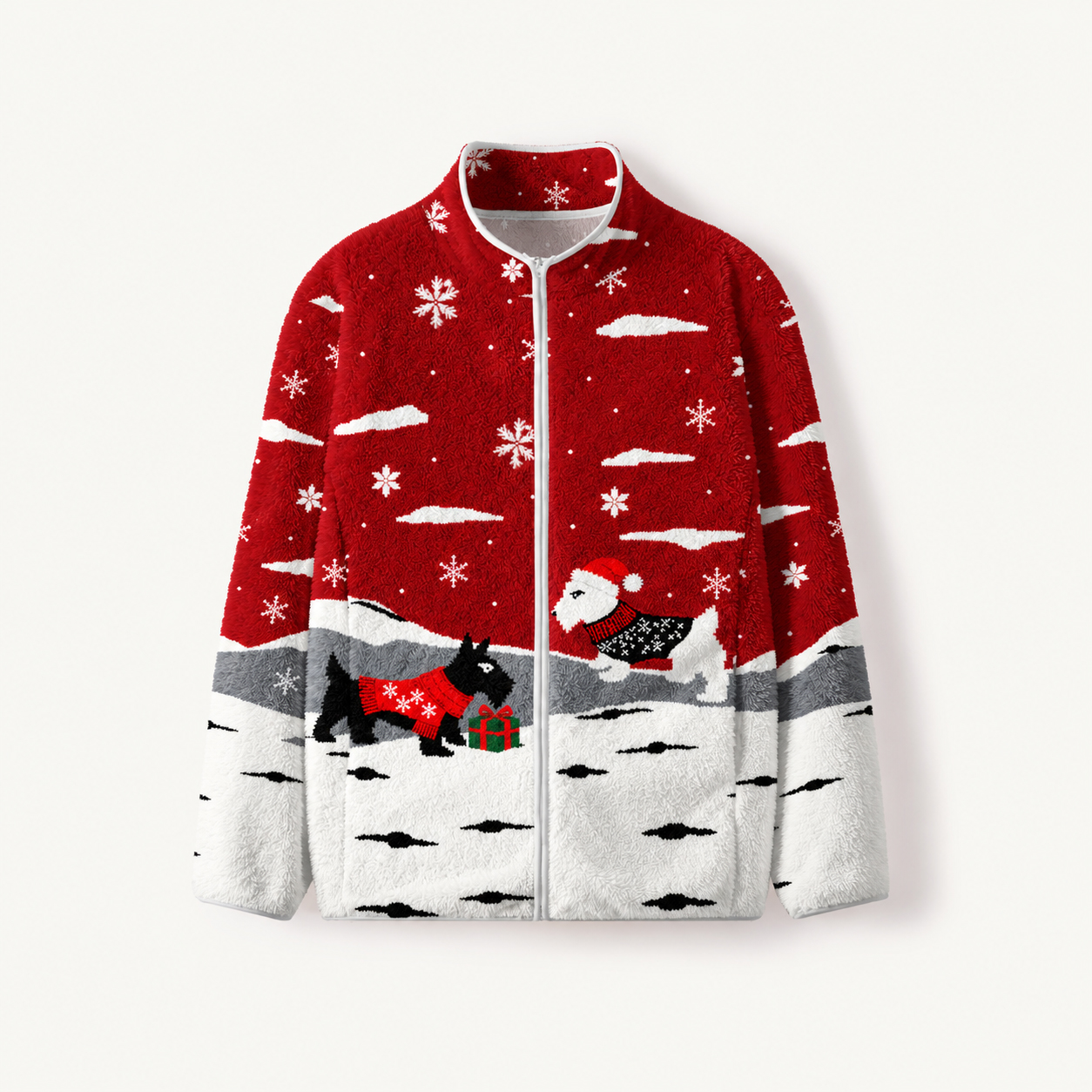 Festive Scottie Winter Magic Print Fleece Jacket