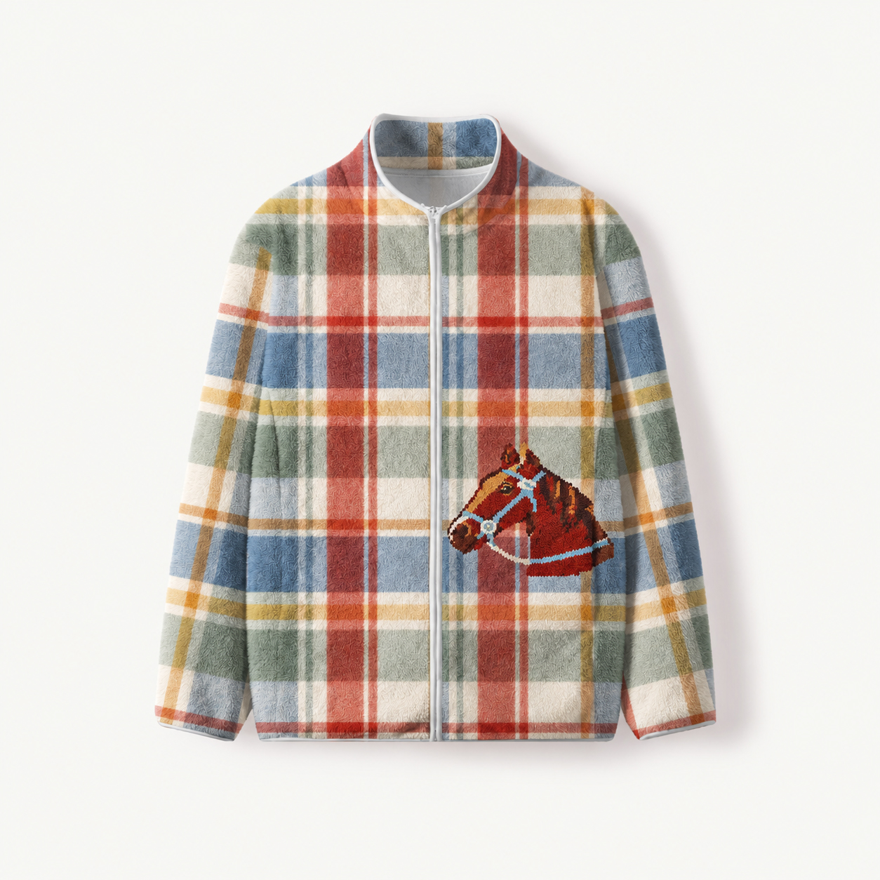 Classic Country Tartan Horse Print Fleece Jacket