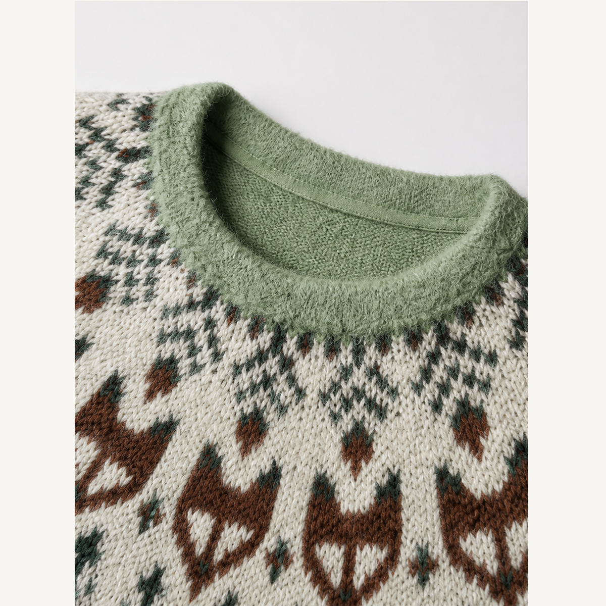 Cozy Forest Into The Wild Fox Fuzzy Crewneck Sweater
