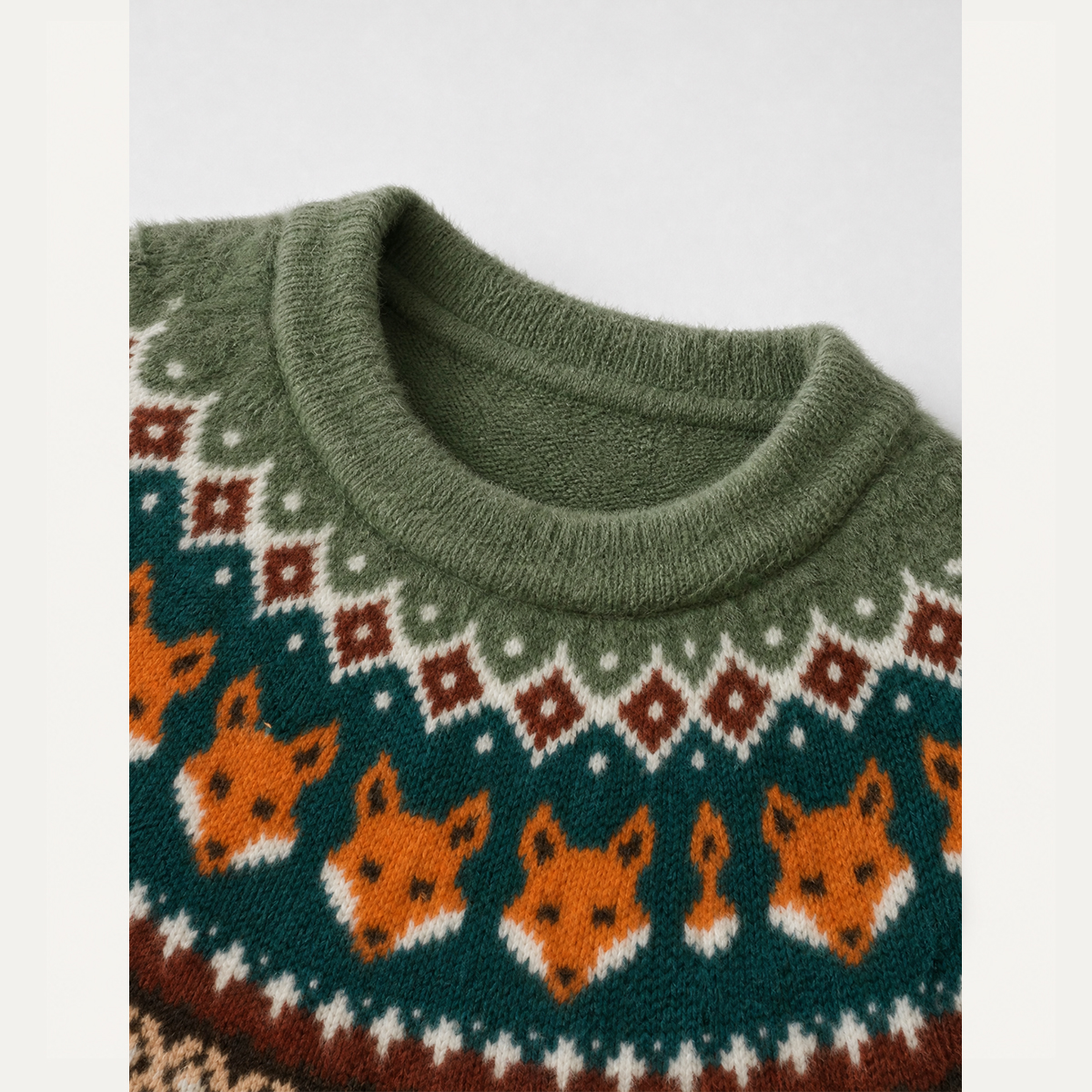 Woodland Fox Garden Fuzzy Crewneck Sweater