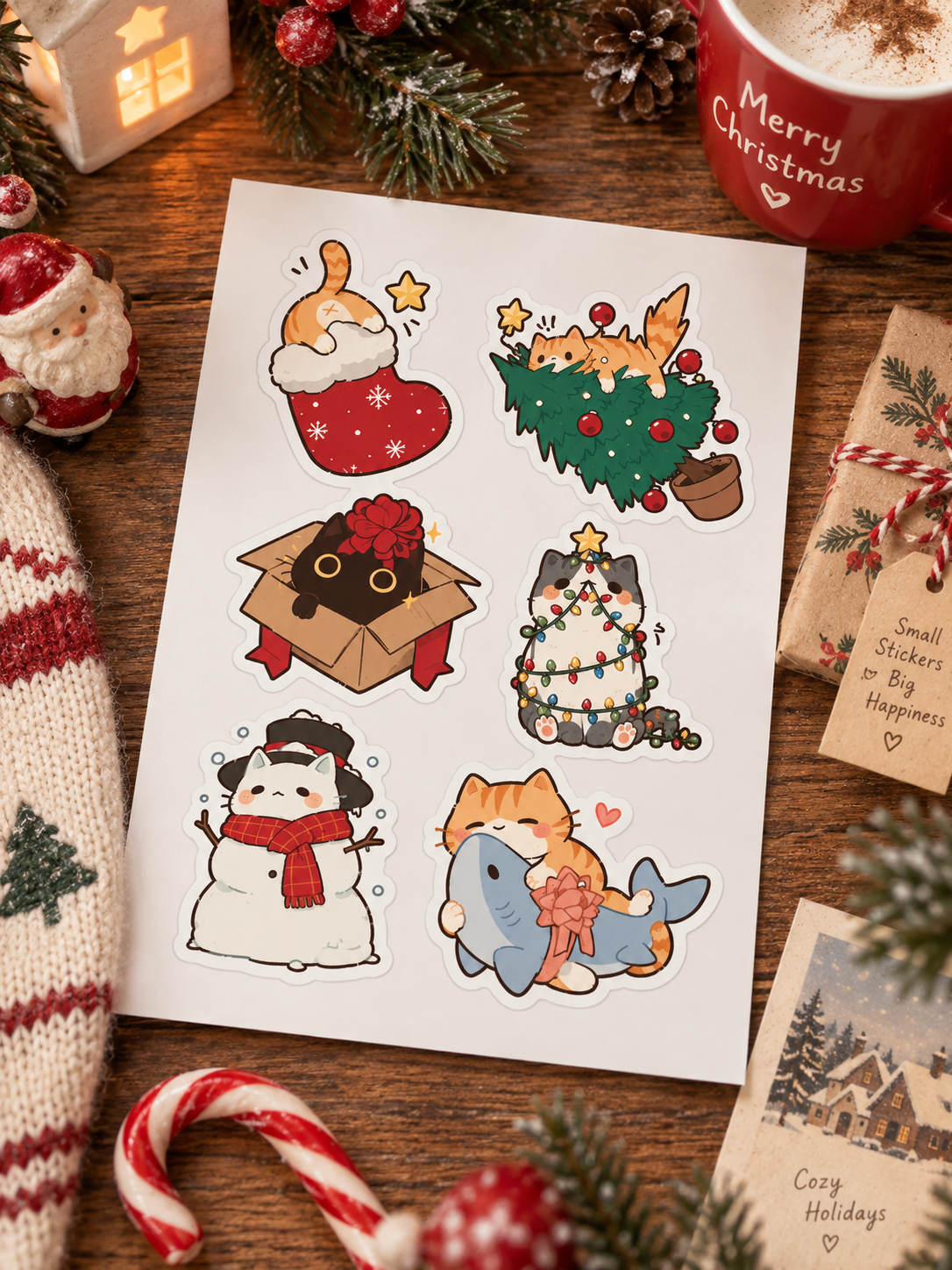 Christmas Cat Adventures Stickers