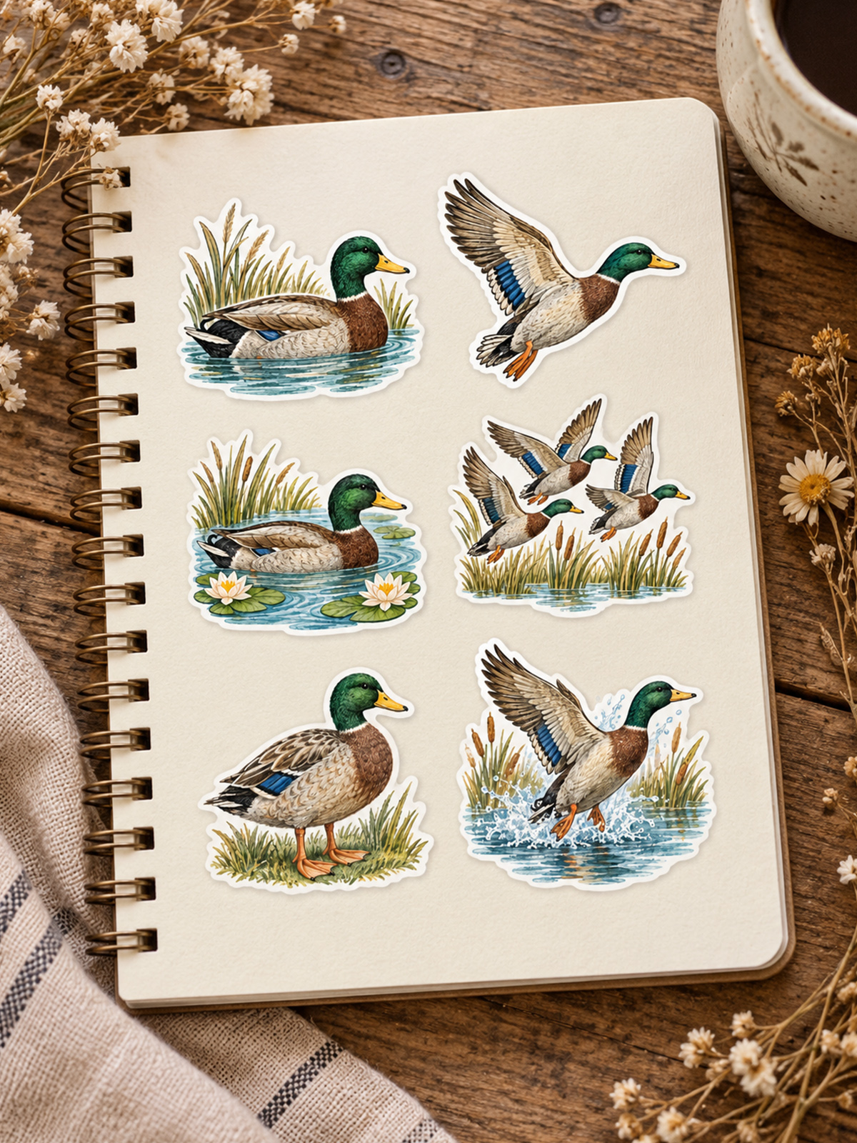 Cottagecore Mallard Ducks Stickers
