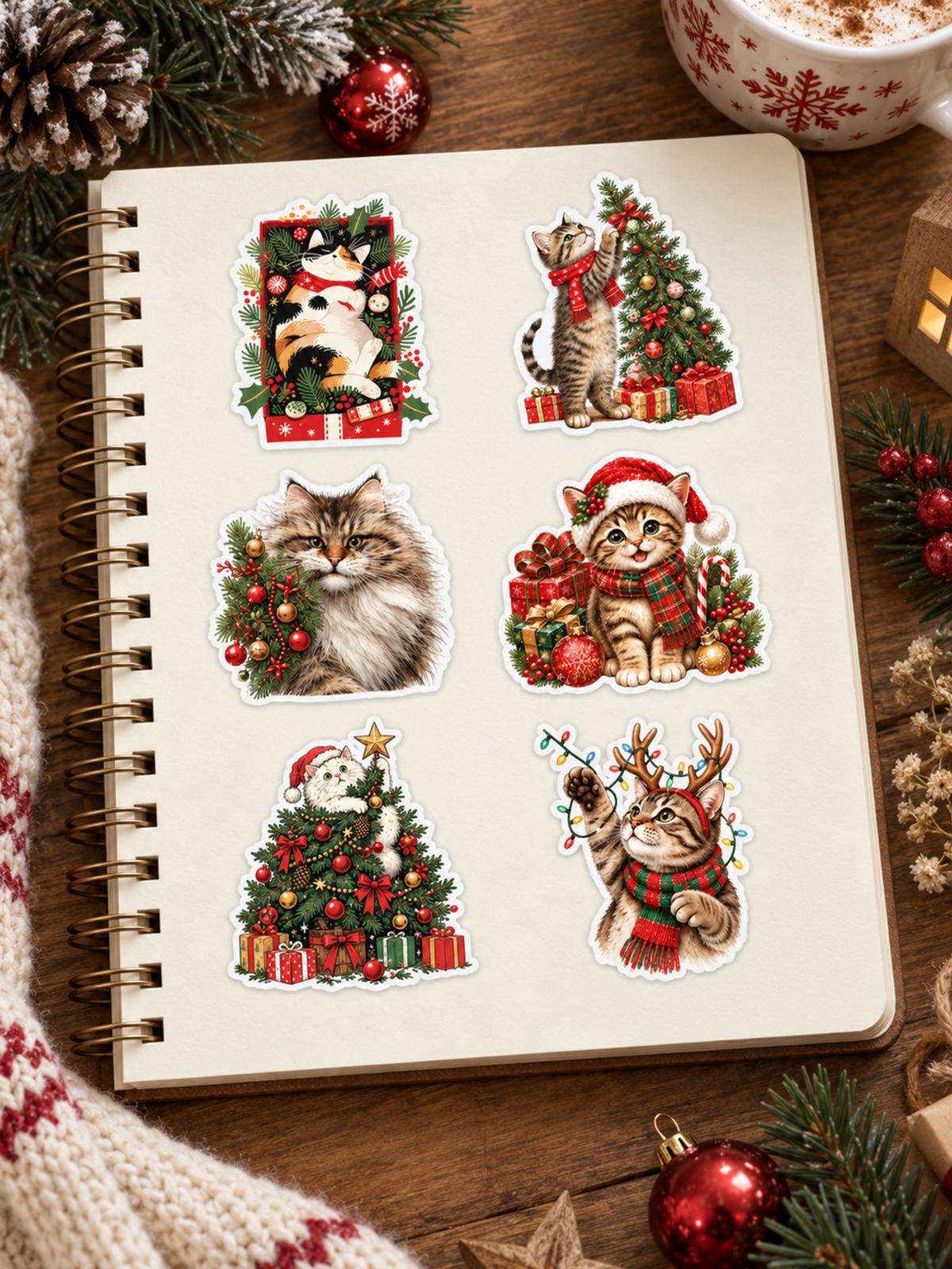 Festive Christmas Cats Stickers