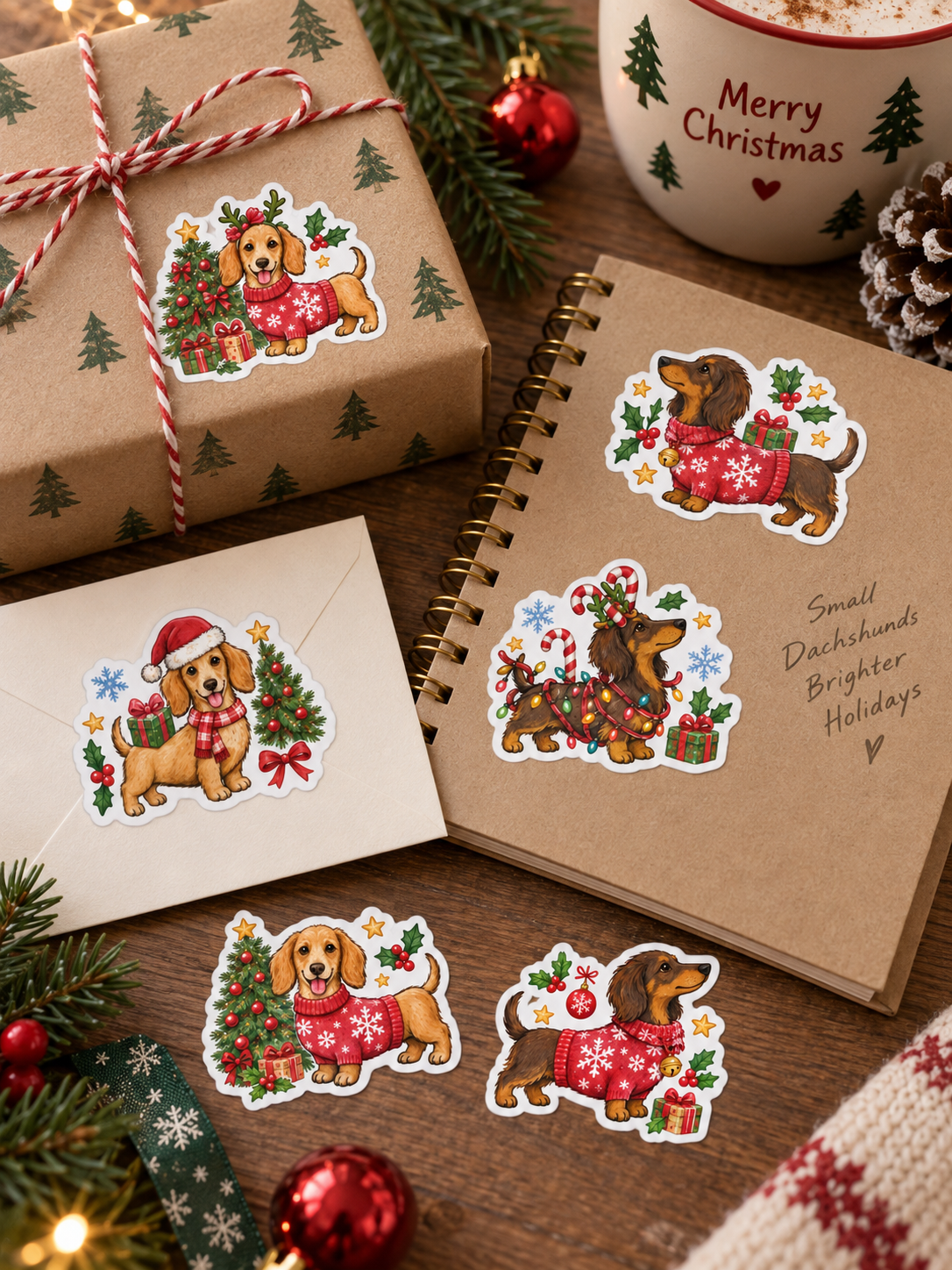 Christmas Dachshund Stickers