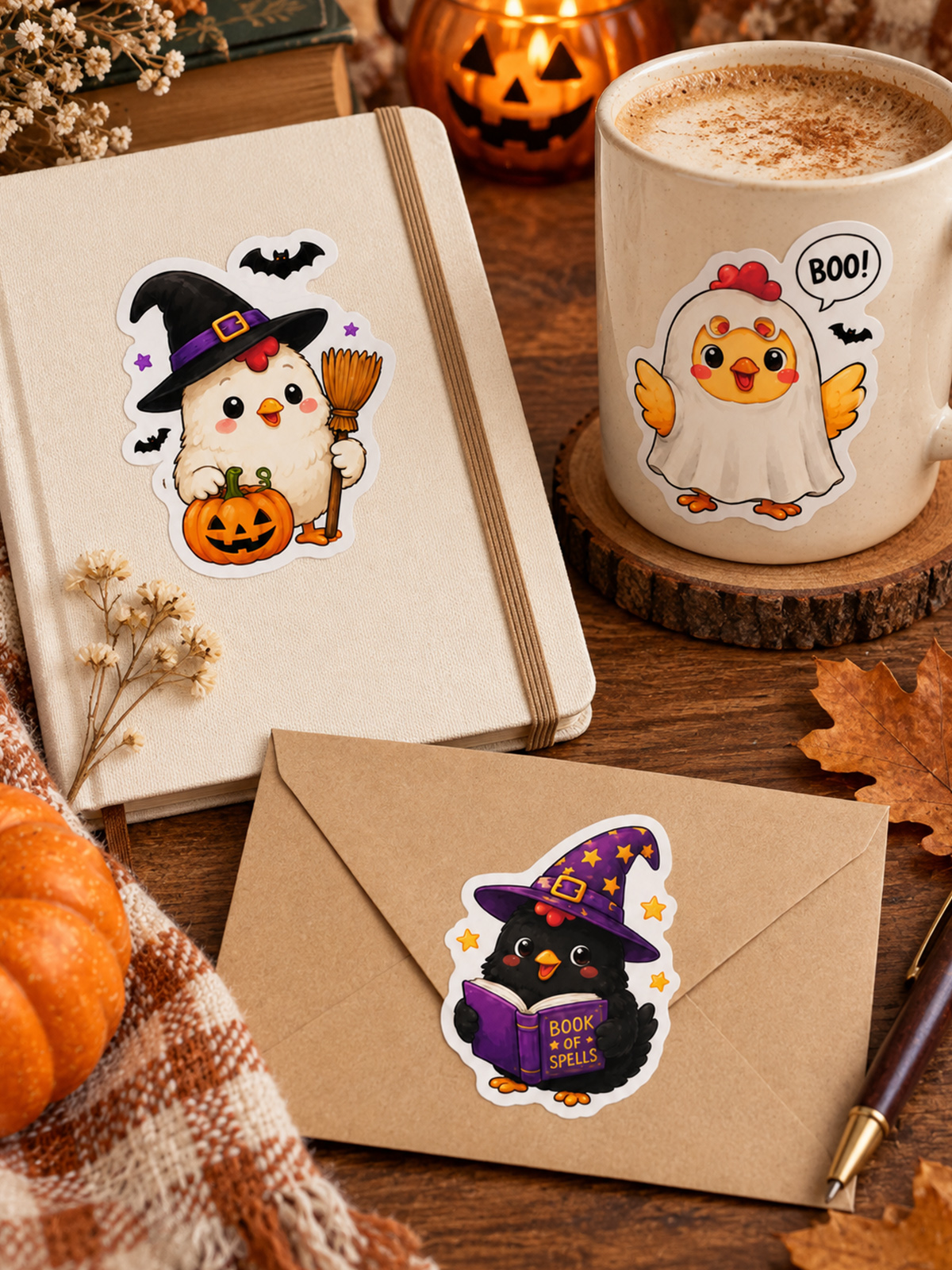 Playful Halloween Chickens Stickers