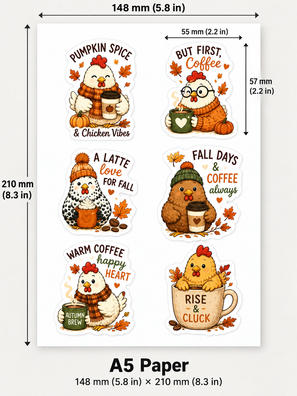 Cozy Fall Coffee Chickens Stickers