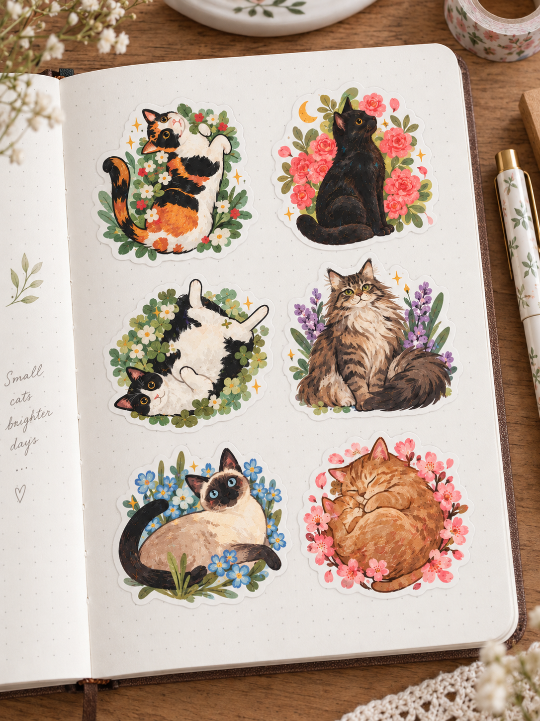 Floral Cat Portrait Stickers