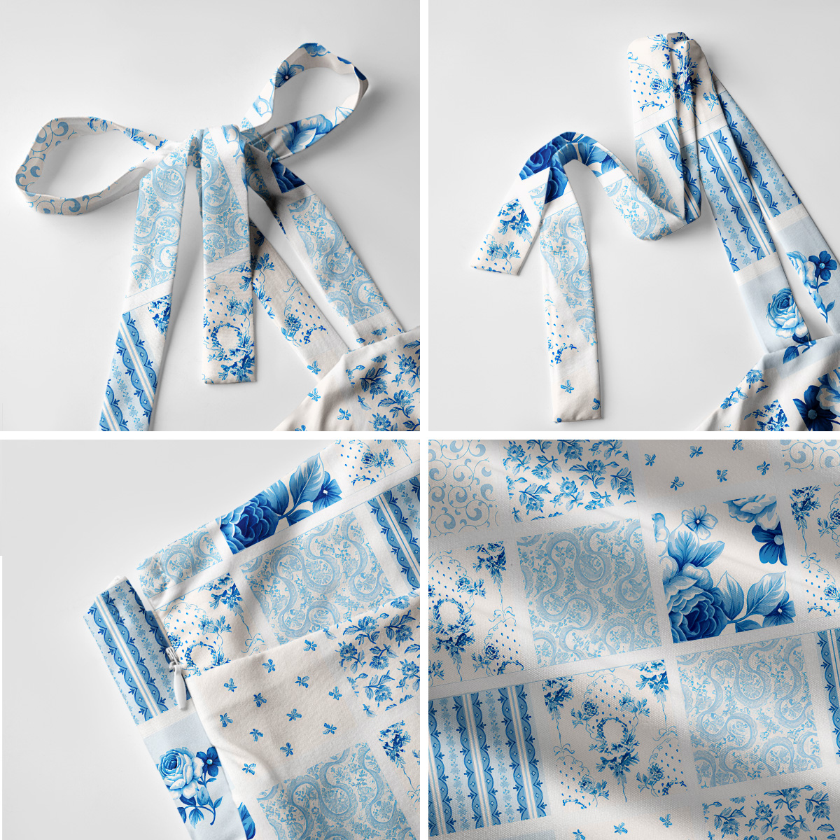Delft Blue Floral Print Bow Strap Maxi Dress