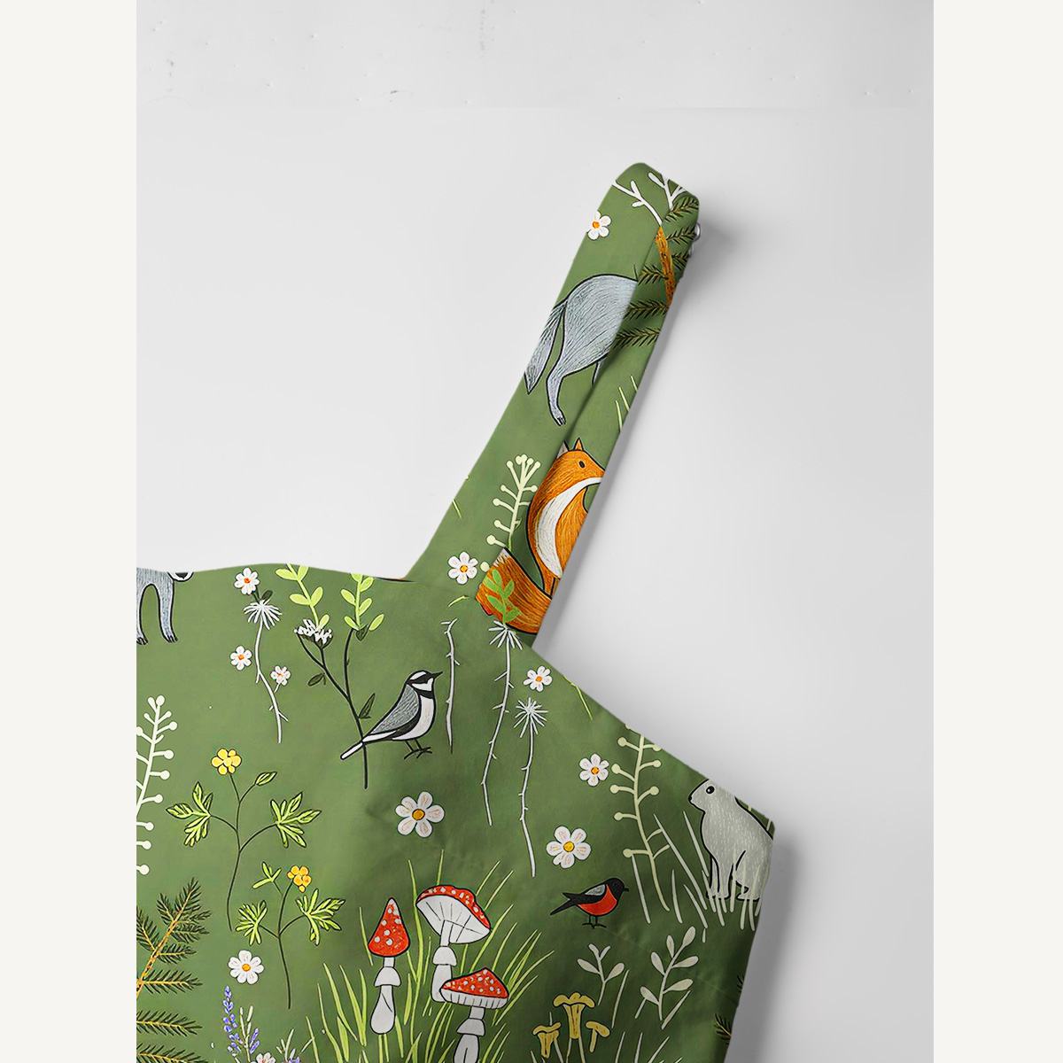 Cotton Whimsical Woodland Animals Print Wide Straps Maxi Dress With Pockets
