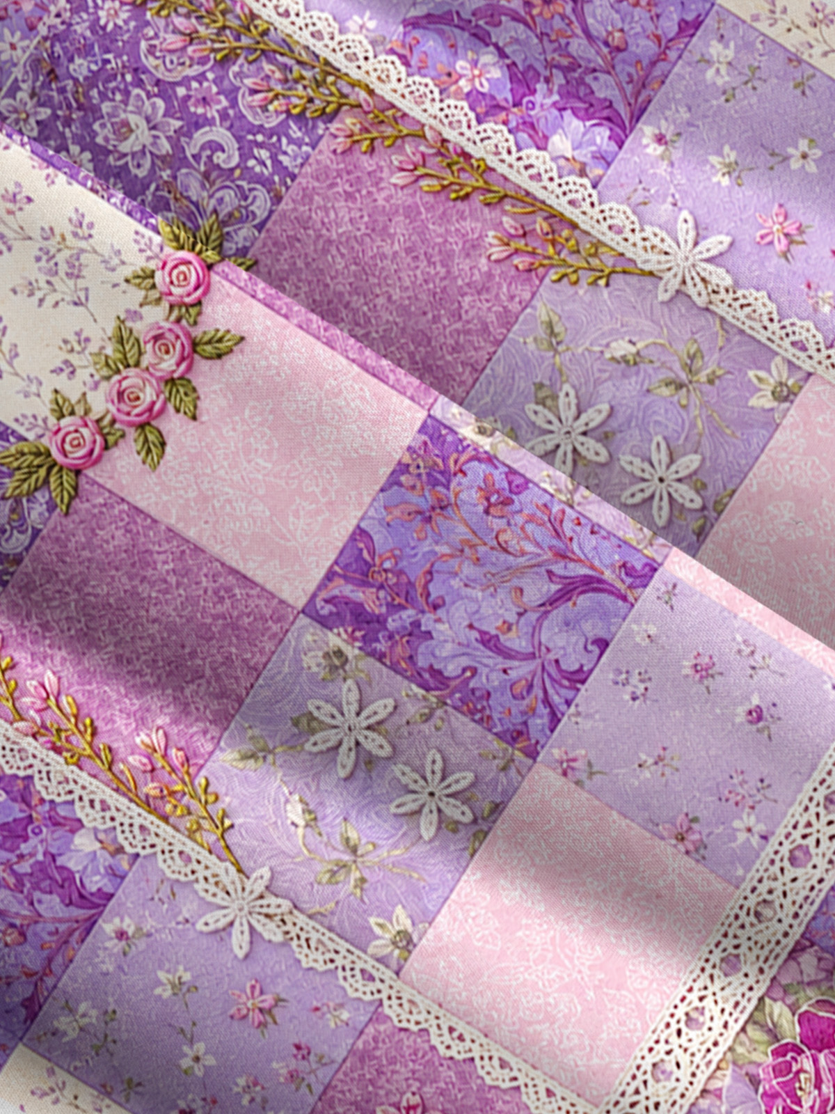 Purple Meadow Vintage Patchwork Print Wide Straps Maxi Dress With Pockets