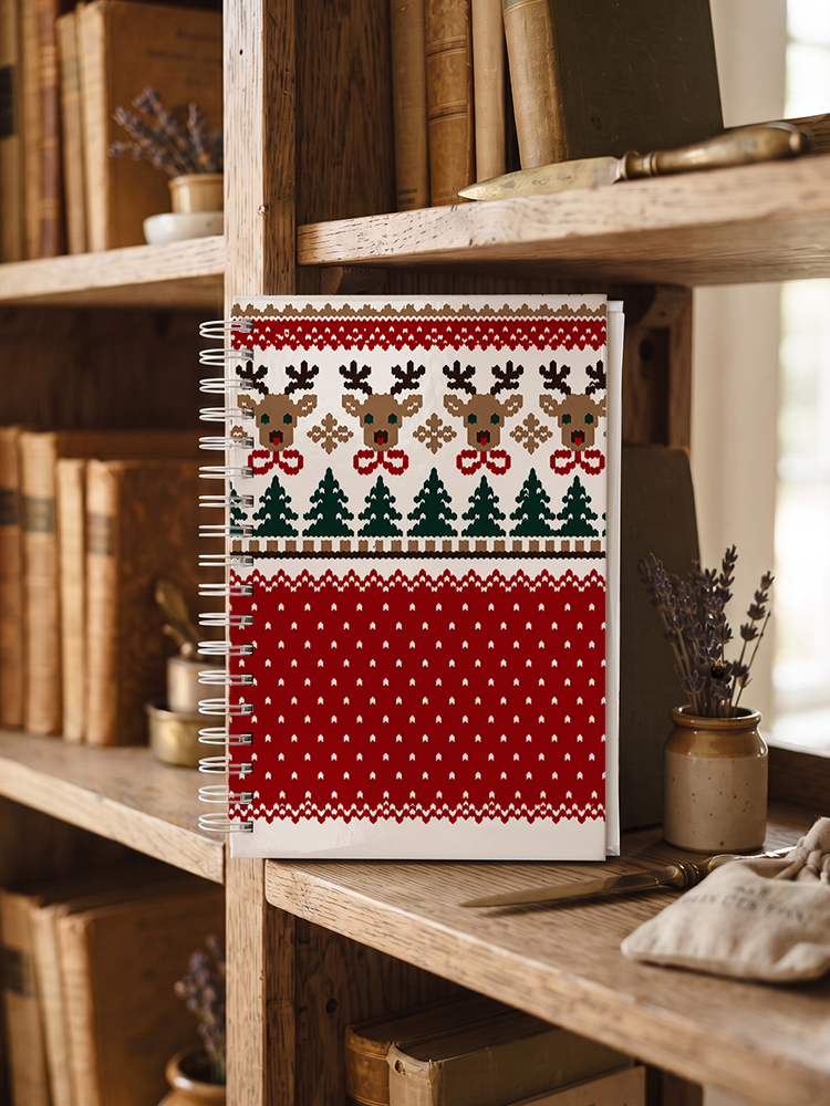 Christmas Reindeer & Pine Tree Print A5 Spiral Notebook