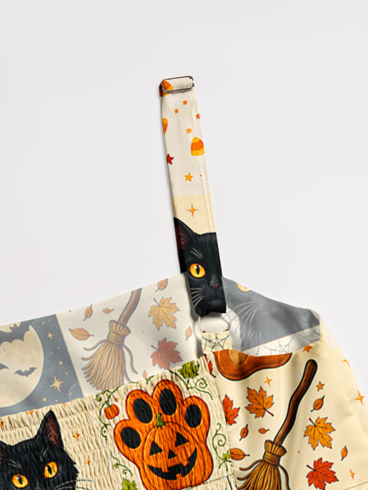 Autumn Witch Cat patchwork Print Wide Straps Maxi Dress With Pockets