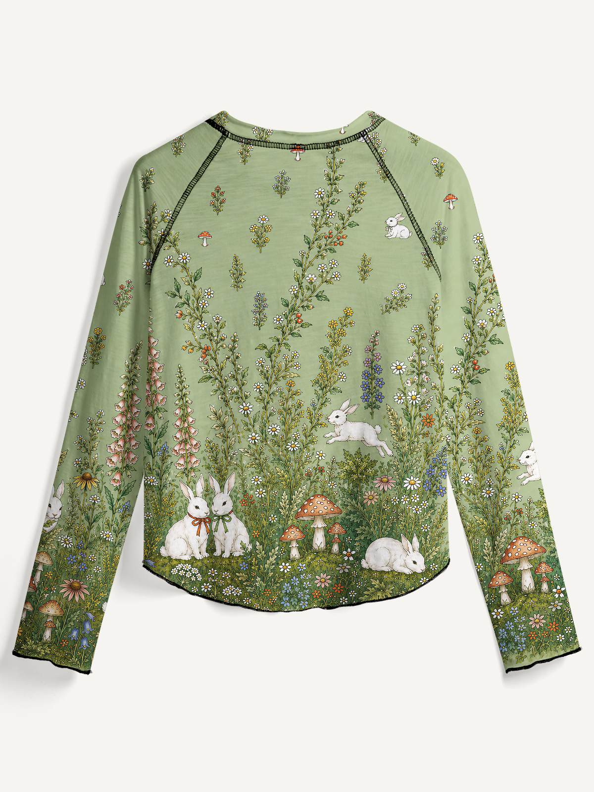 Bunny Meadow Garden All-Over Print Cotton Raglan Long Sleeve Top