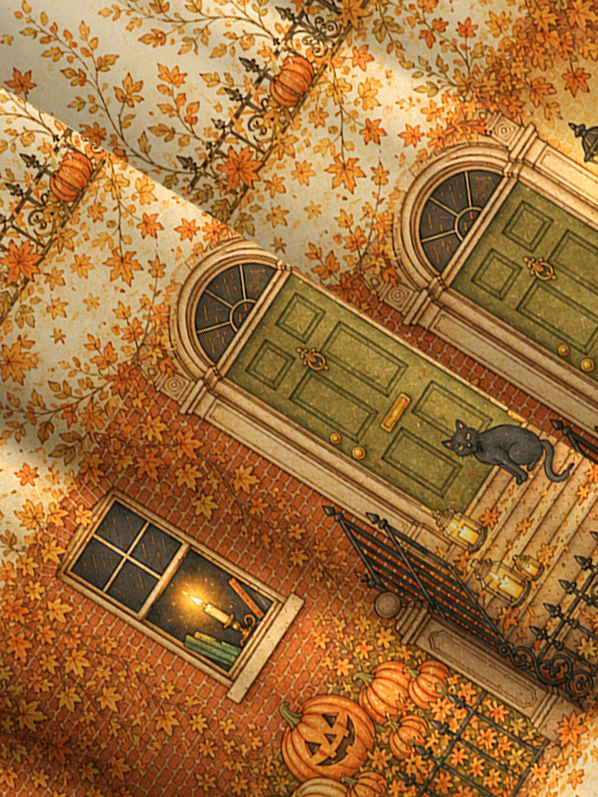 Golden Autumn Porch Light Print Wide Straps Maxi Dress With Pockets