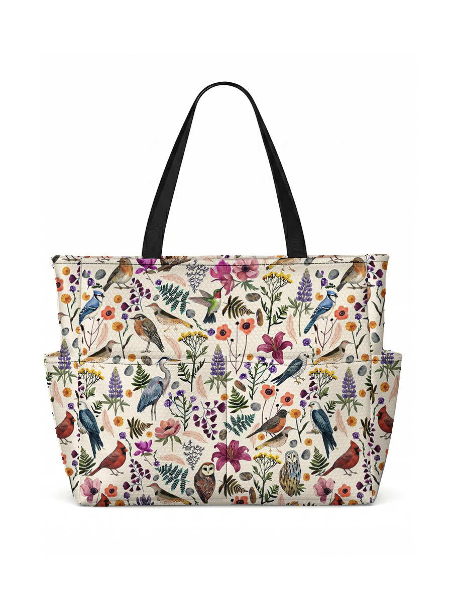 Whimsical Woodland Birds Wildflowers Print Tote Bag