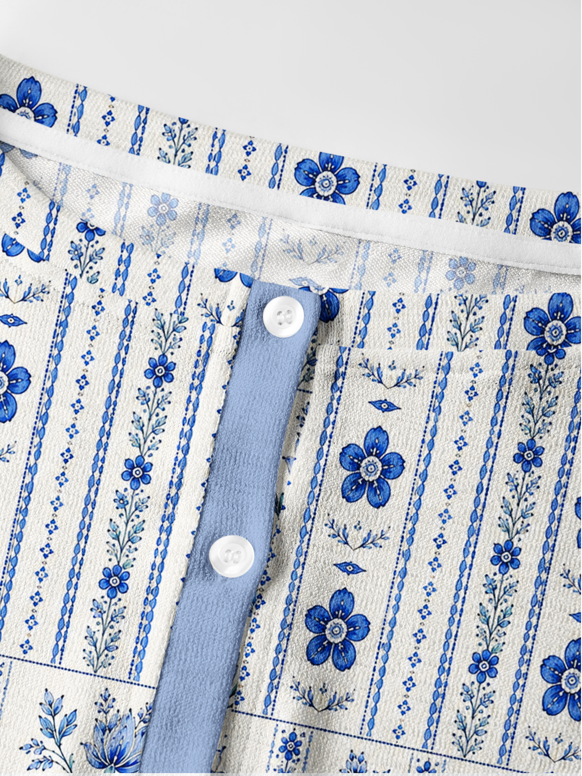 Lightweight Crew Neck Long‑Sleeve Cropped Indigo Garden Stripe Print Fine‑Knit Cardigan