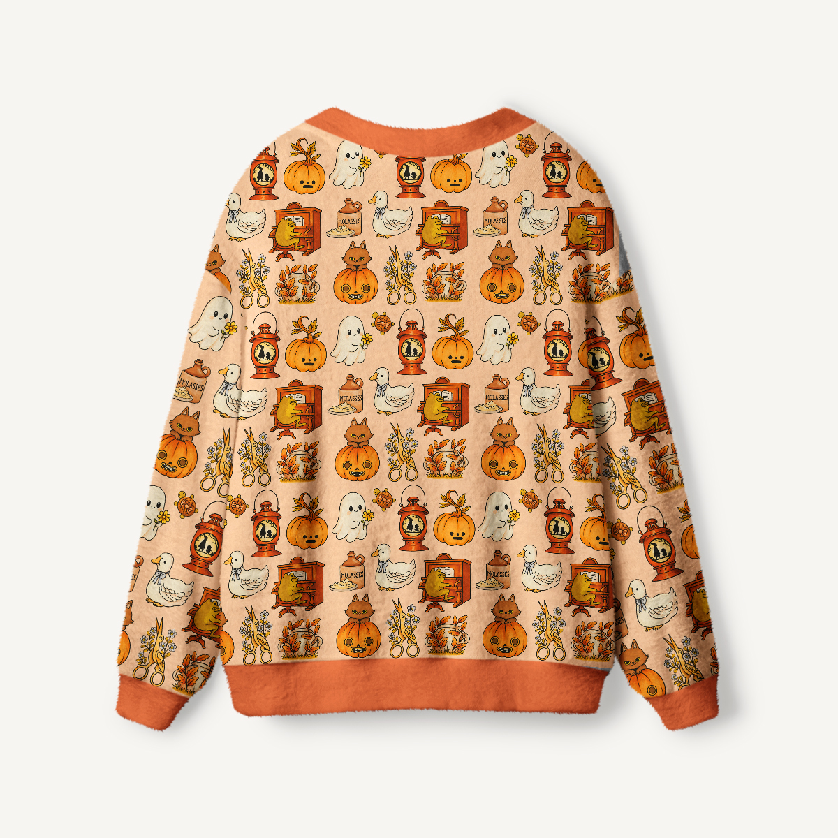 Cozy Halloween Curiosities Print Ugly Cardigan Sweaters