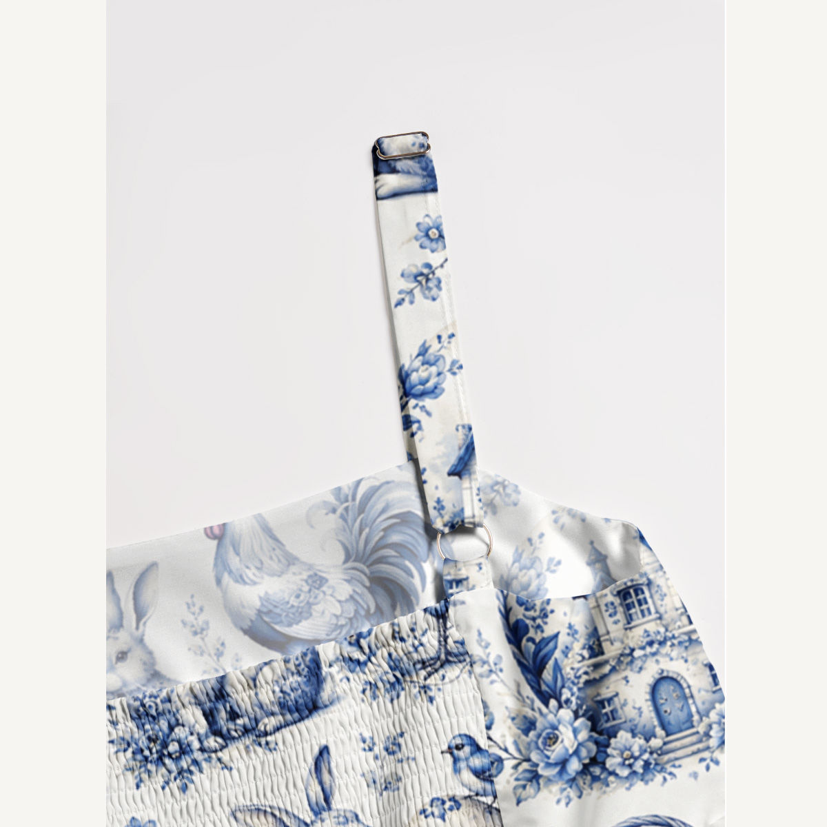  Delft Farm Print Wide Straps Maxi Dress With Pockets