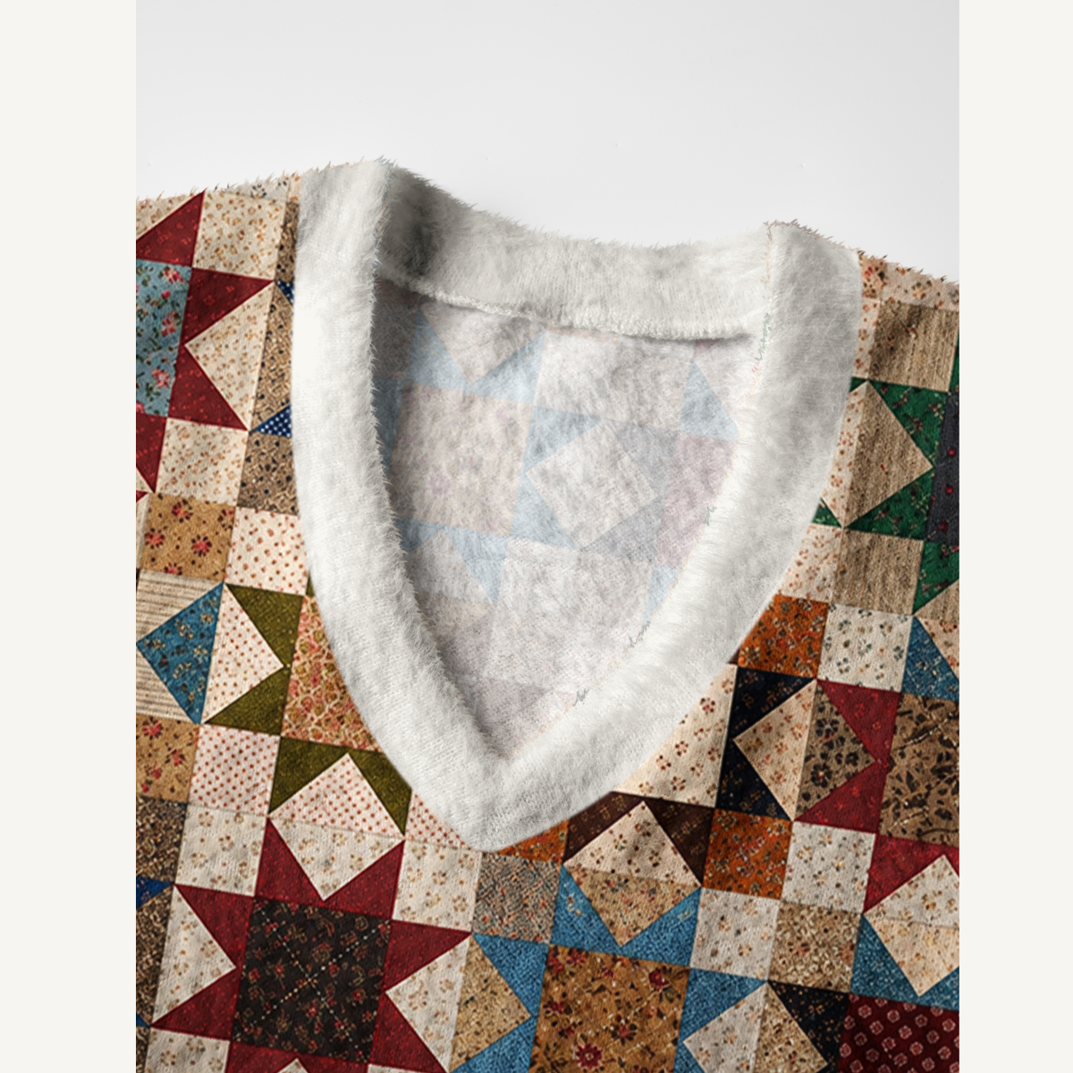 Floral Prairie Patchwork Print V-Neck Sweater Vest