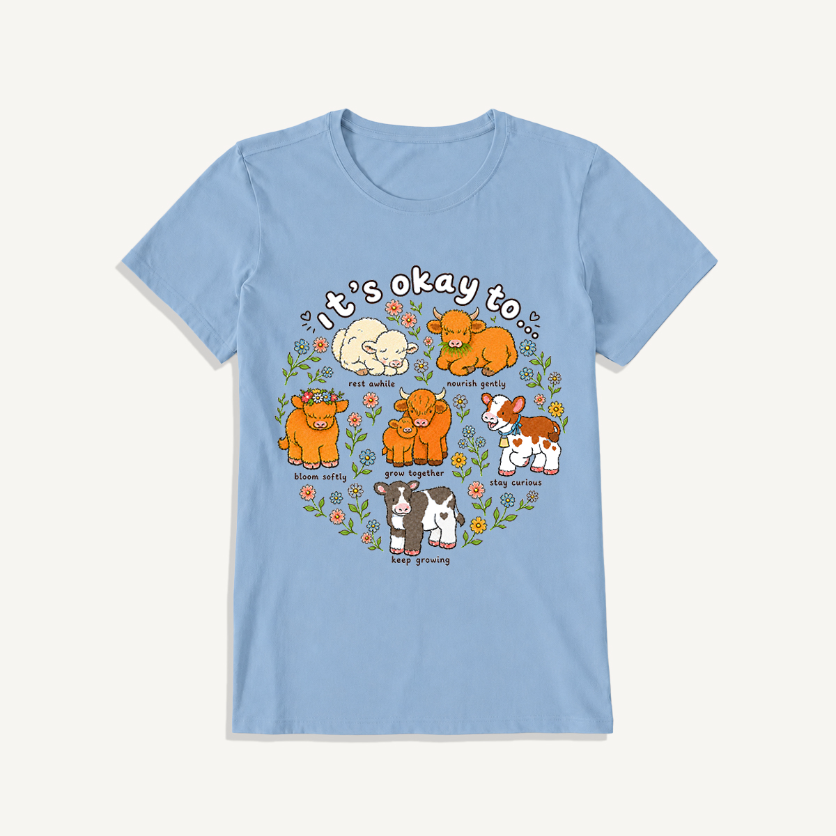 Gentle Growth Highland Cows Print Crew Neck Cotton Tee