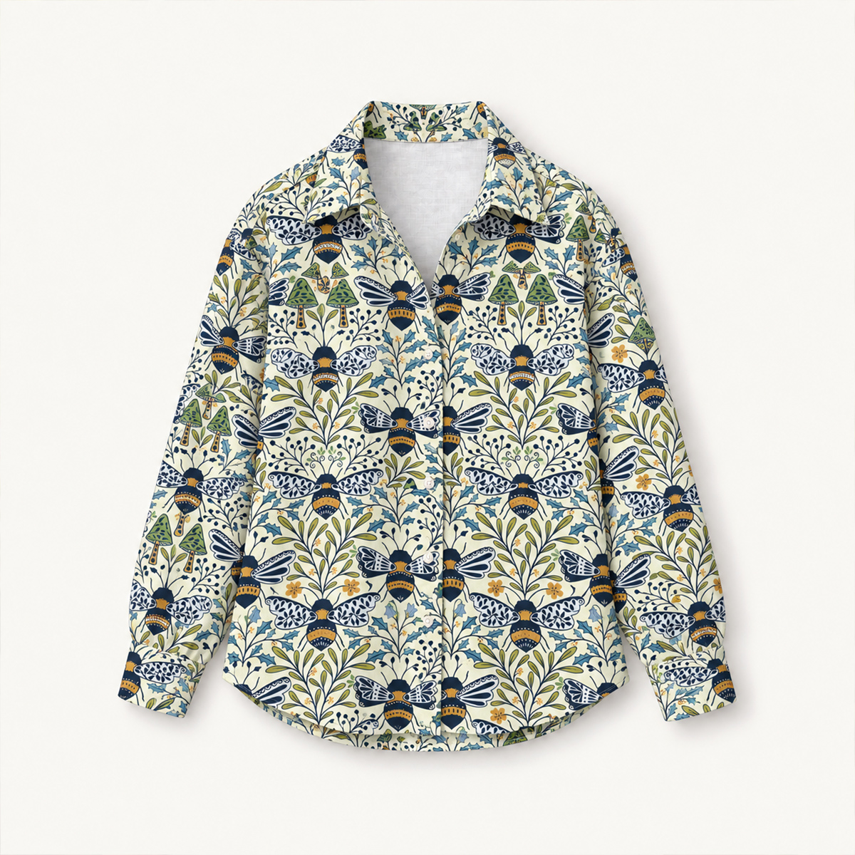 Botanical Bee Garden Long-Sleeve Button-Up Shirt