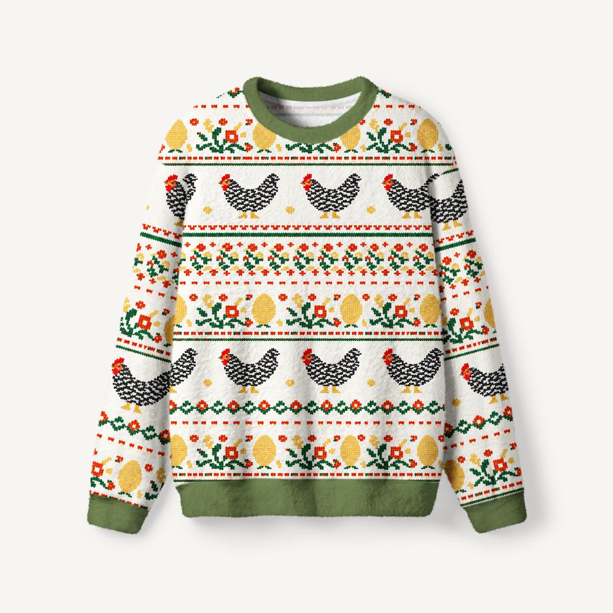 Vintage Farmhouse Chicken Fuzzy Crewneck Sweater