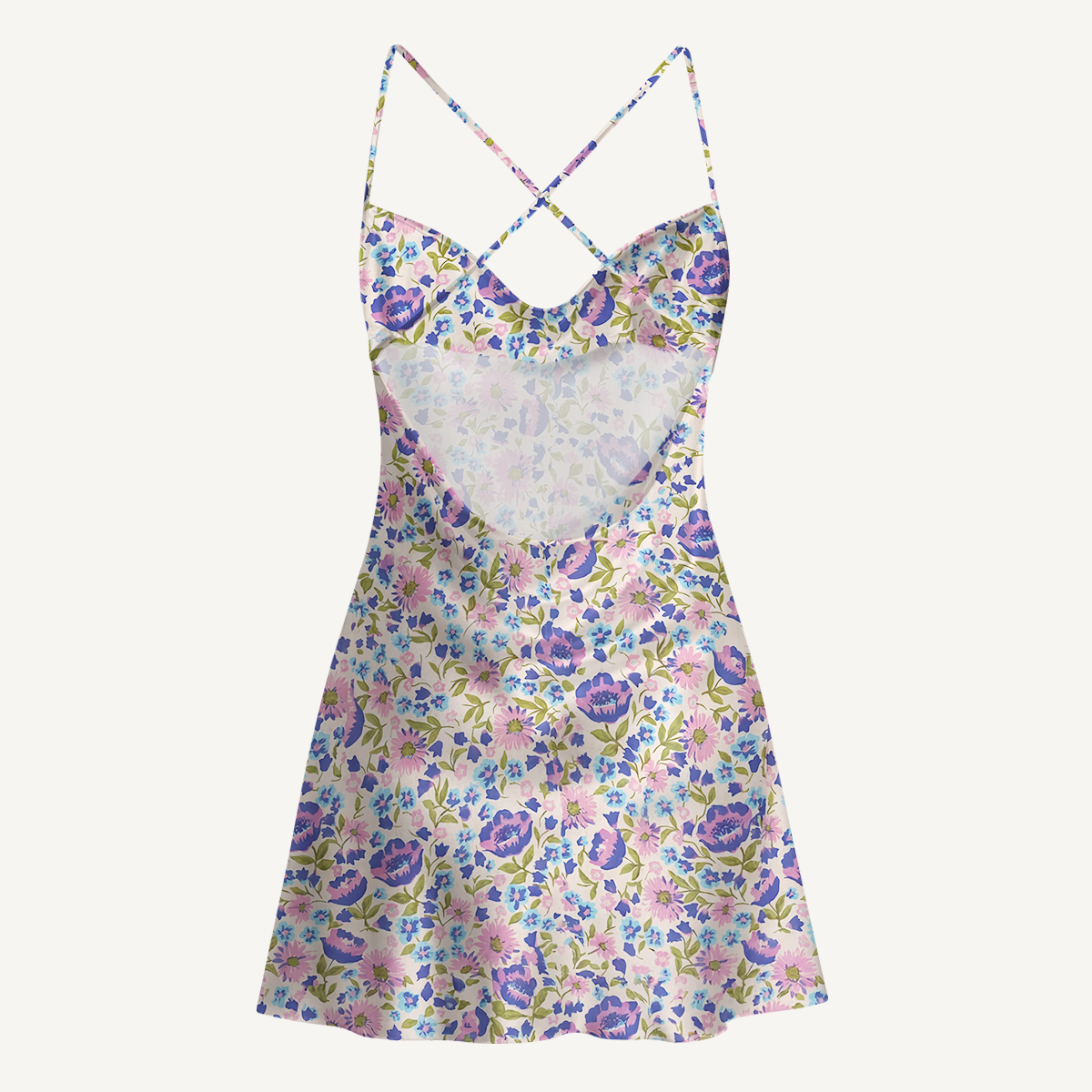 Lavender Bloom Satin Cross Back Mini Dress