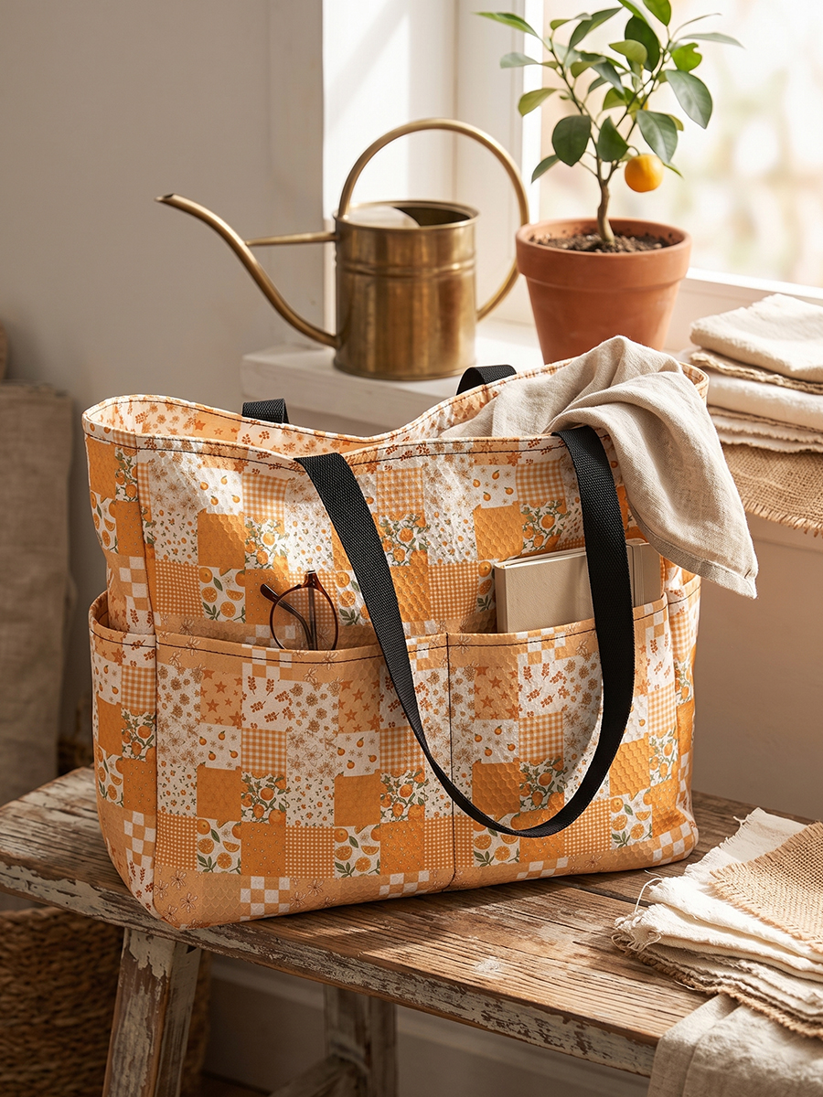 Lemon Sunshine Patchwork Print Tote Bag