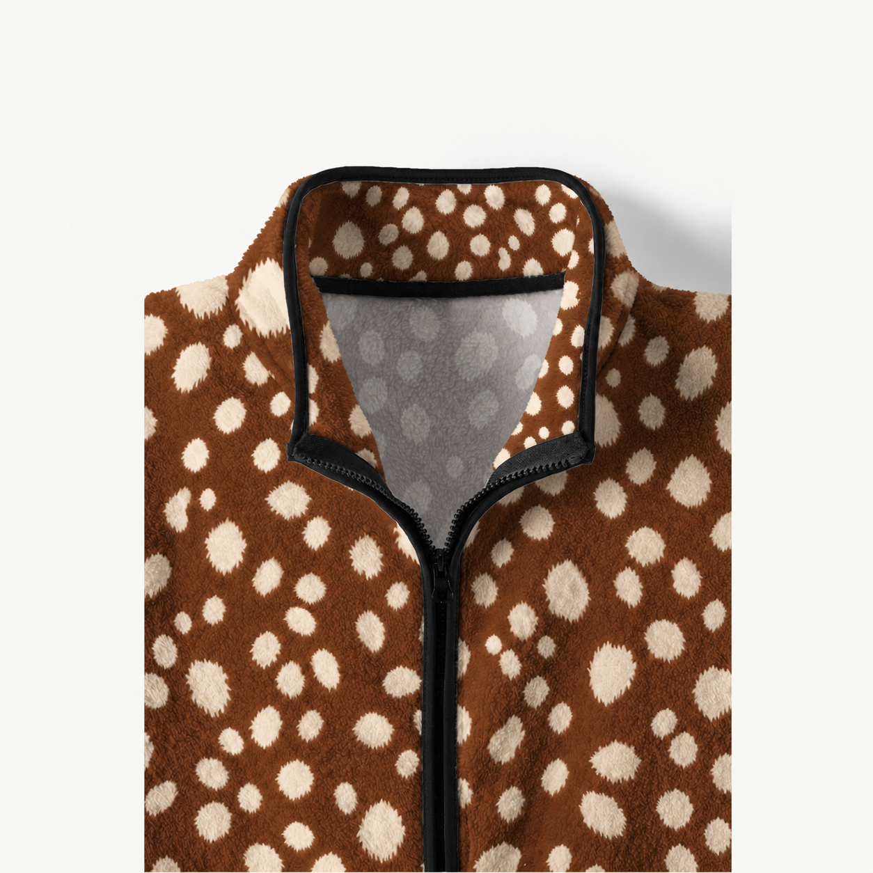 Fuzzy Fawn Spotted Print Fleece Jacket