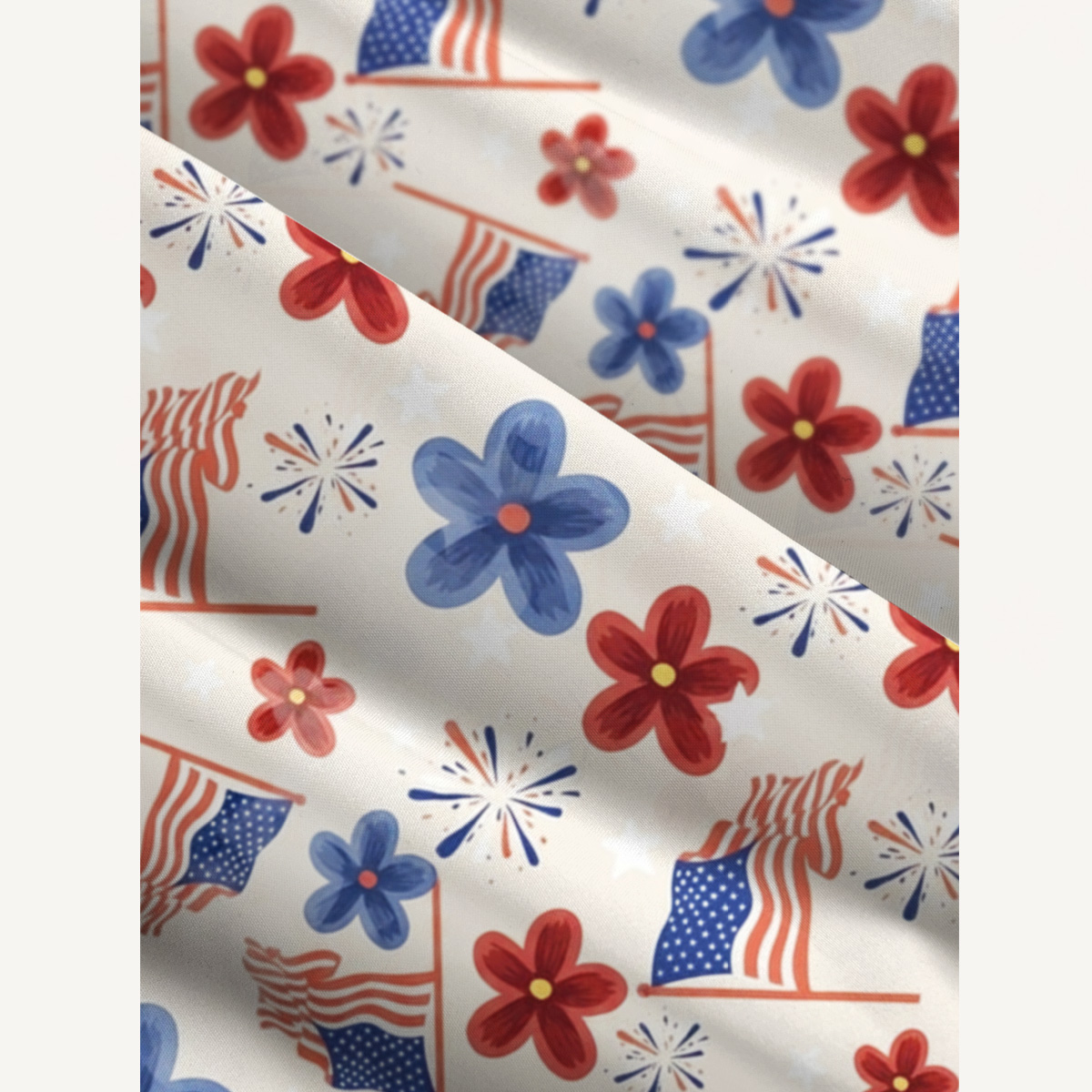 Patriotic Blossom Flag Print Quilt Wide Straps Maxi Dress With Pockets