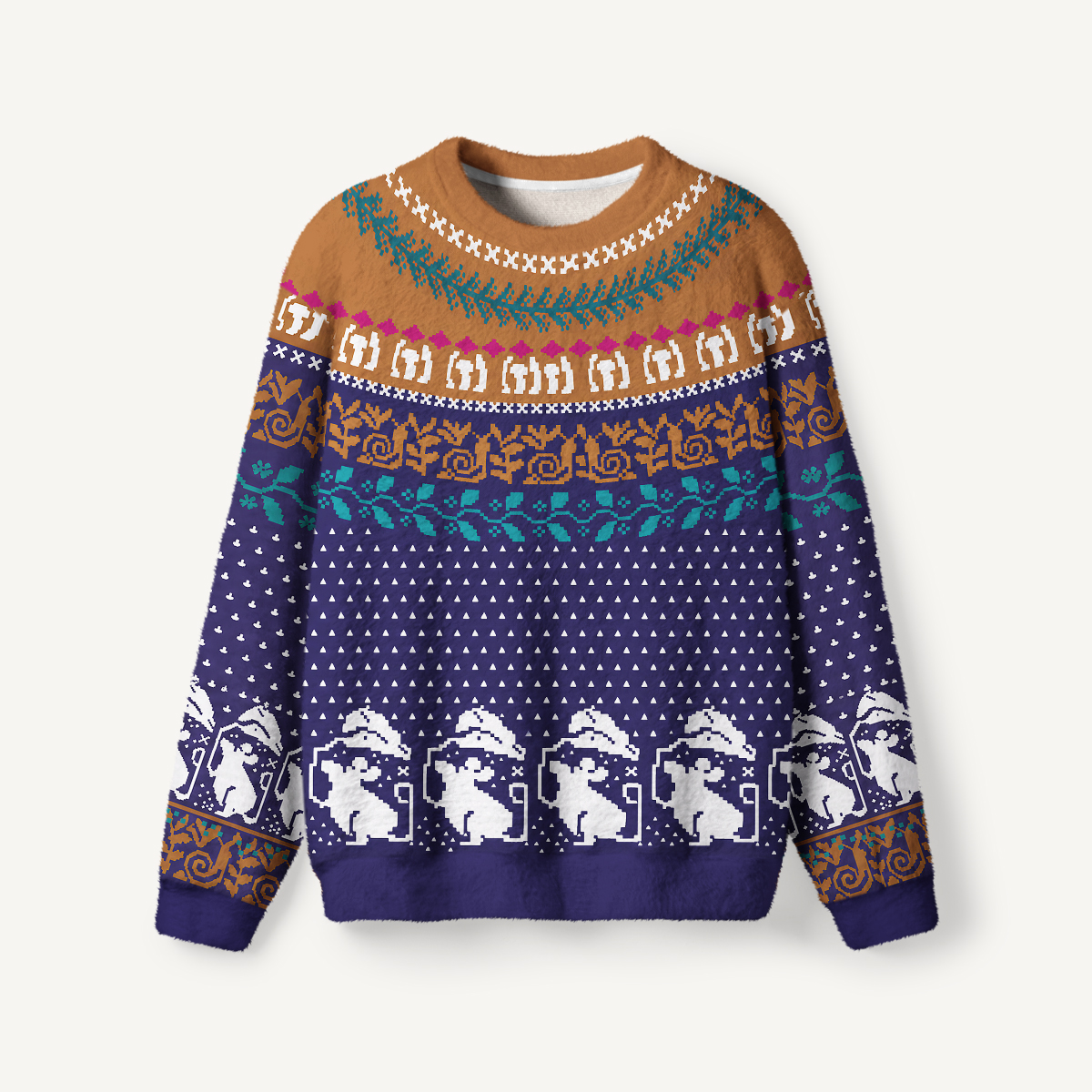 Moonlit Woodland Mouse Fuzzy Crewneck Sweater