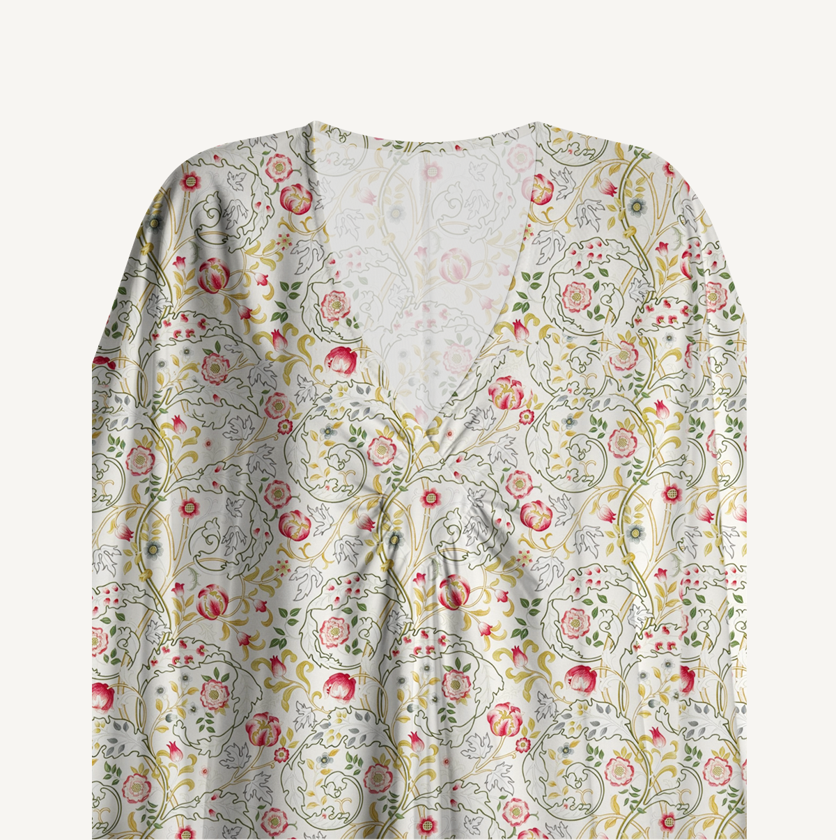  V‑Neck Peony Vine Garden Kimono Sleeve Kaftan Dress