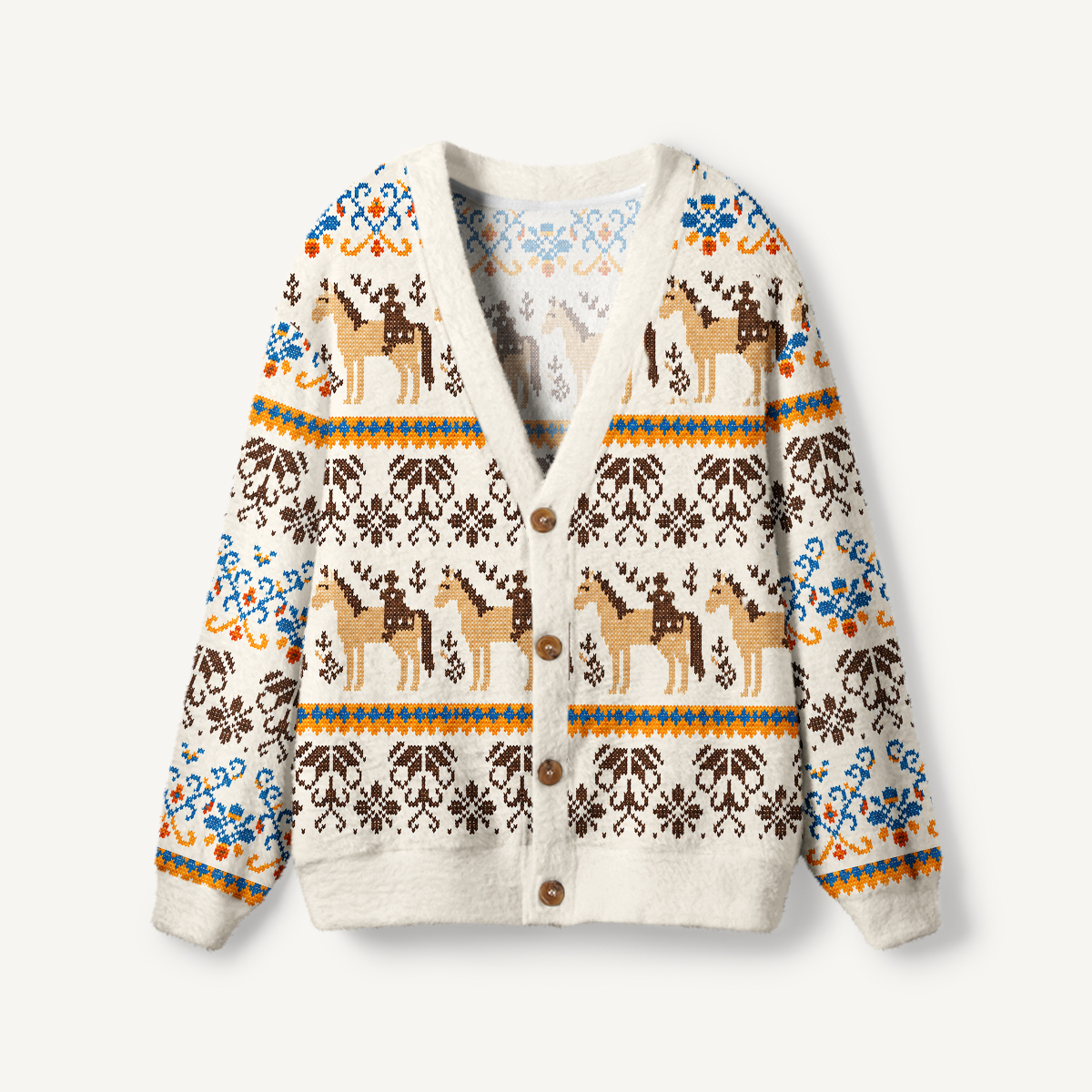 Horseback Rider & Ornamental Floral Ugly Cardigan Sweaters
