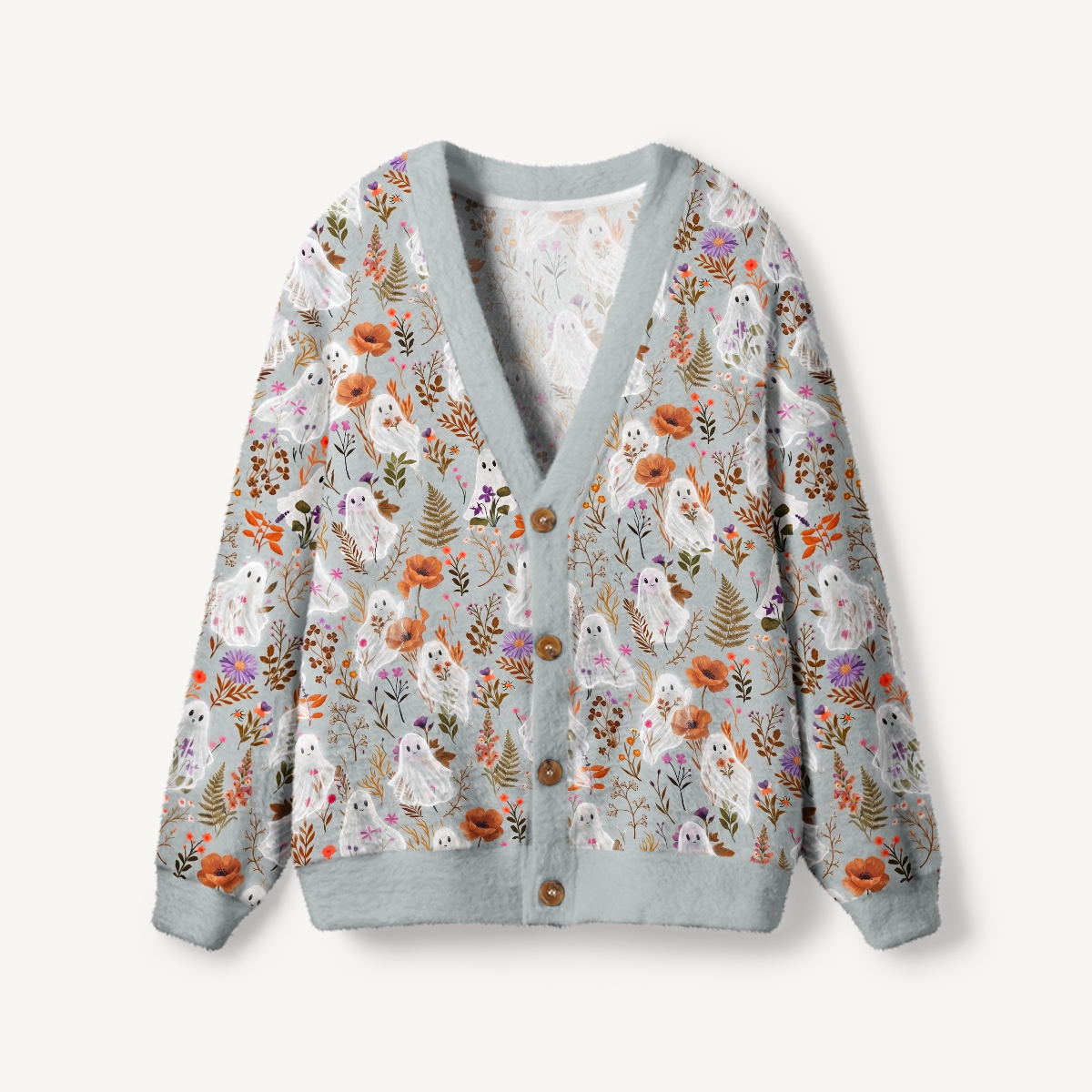 Ghostly Wildflower Meadow Print Ugly Cardigan Sweaters