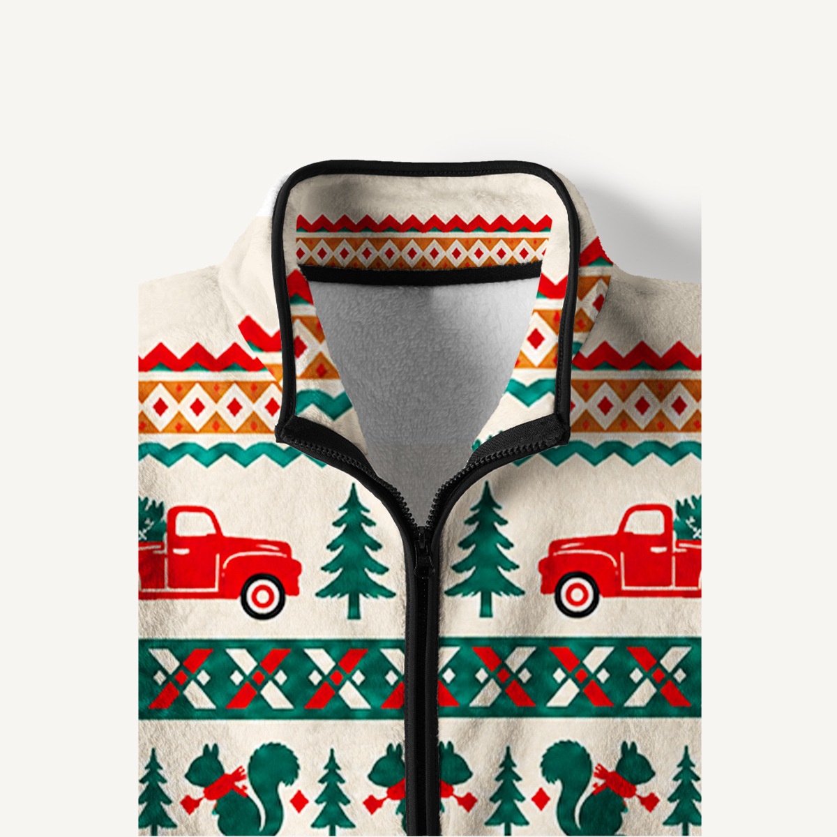 Vintage Red Truck Knit Print Fleece Jacket