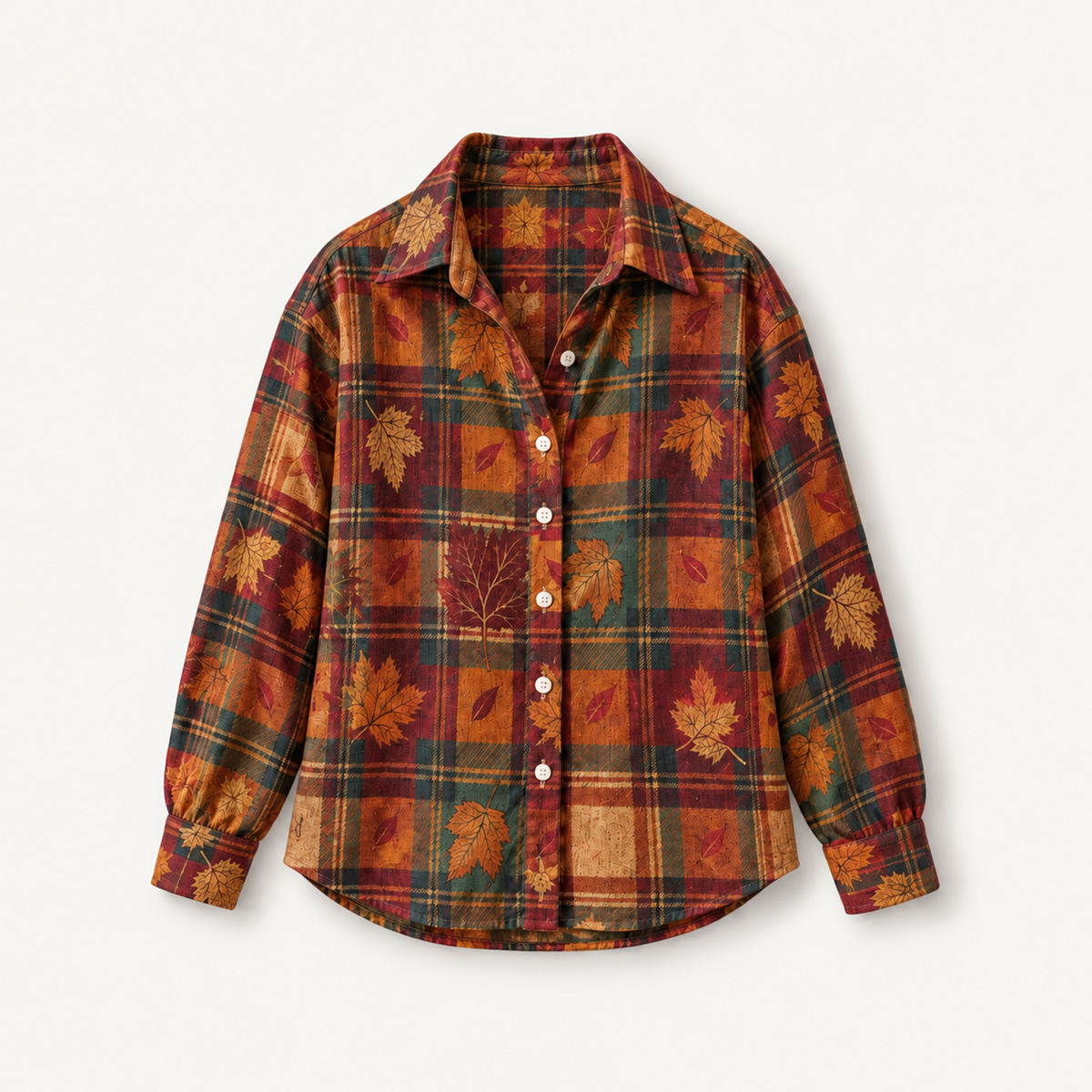 Autumn Leaves Plaid Long-Sleeve Button-Up Shirt