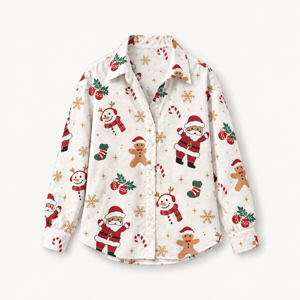 Merry Christmas Friends Long-Sleeve Button-Up Shirt