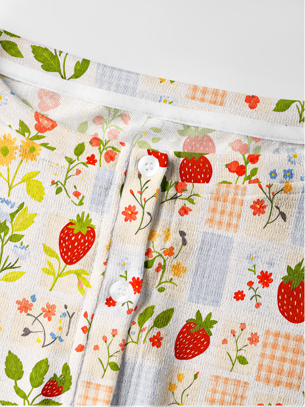 Lightweight Crew Neck Long‑Sleeve Cropped Strawberry Garden Patchwork Print Fine‑Knit Cardigan