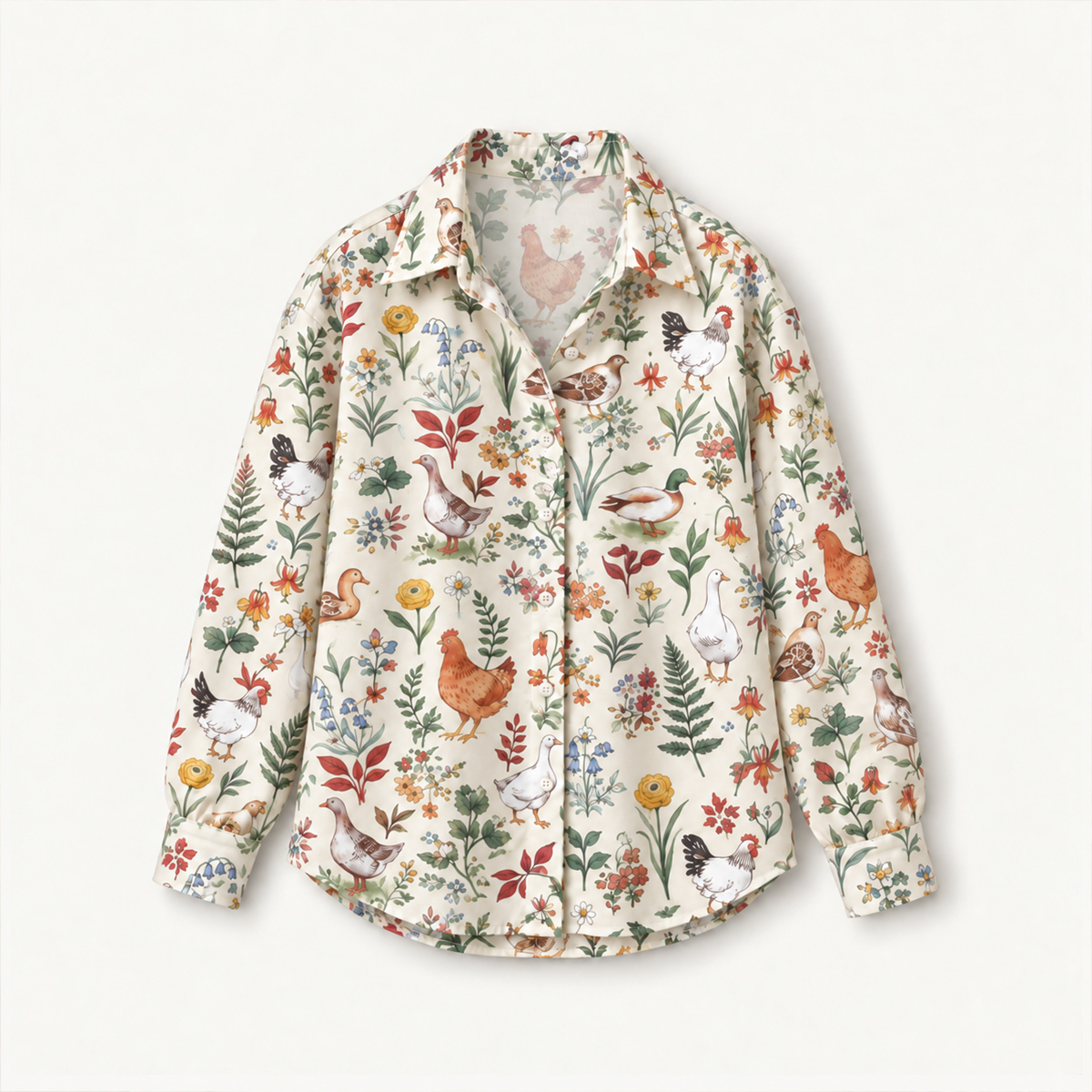 Countryside Garden Critter Long-Sleeve Button-Up Shirt