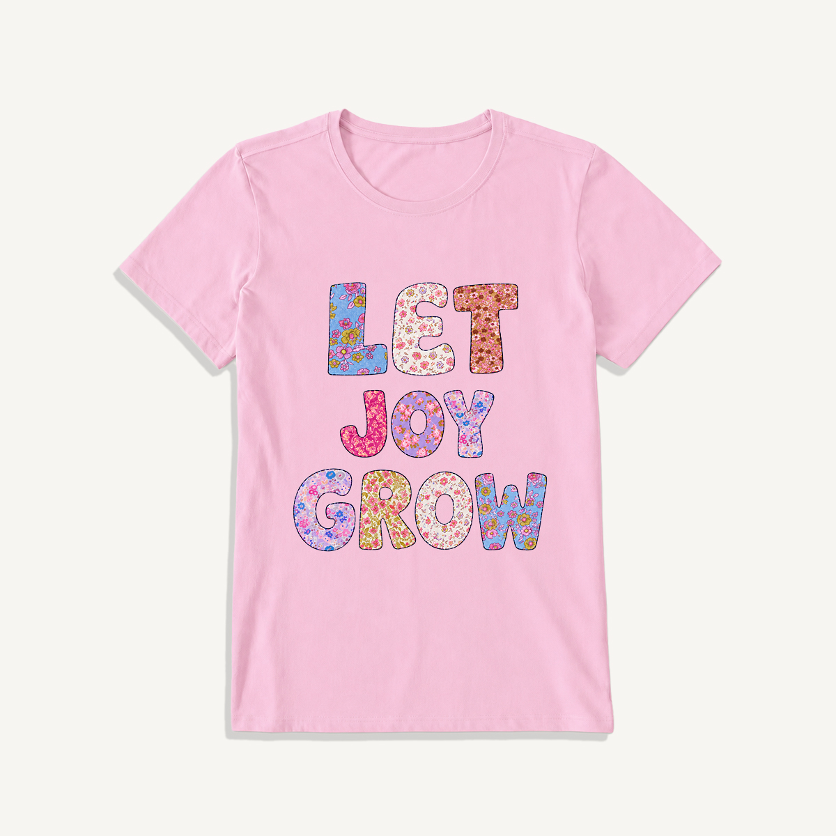 Let Joy Grow Floral Letters Print Crew Neck Cotton Tee