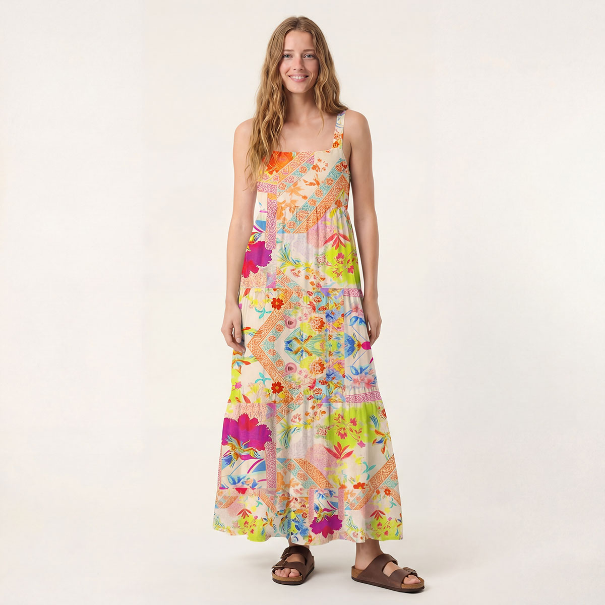 Square Neck Vivid Lily Print Slip Dress