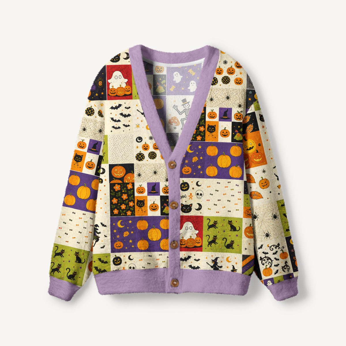 Spooky Sweet Patchwork Print Ugly Cardigan Sweaters